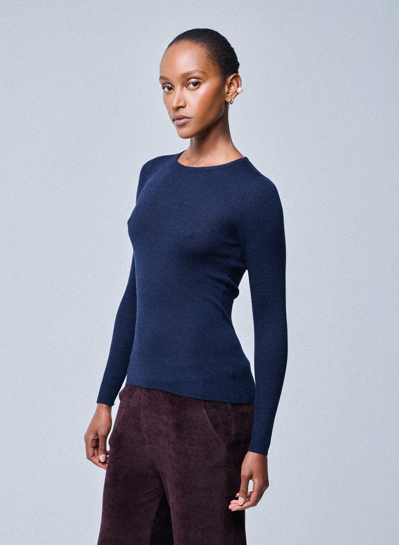 Pull Marine Col Rond Manches Longues en Laine merinos