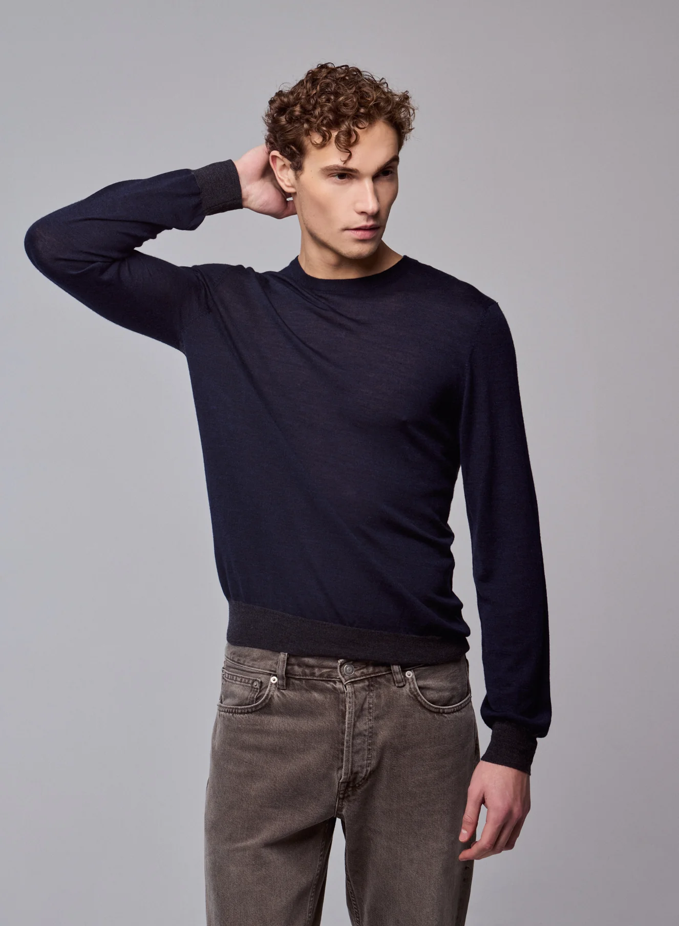 Pull Marine Col Rond Manches Longues en Laine merinos
