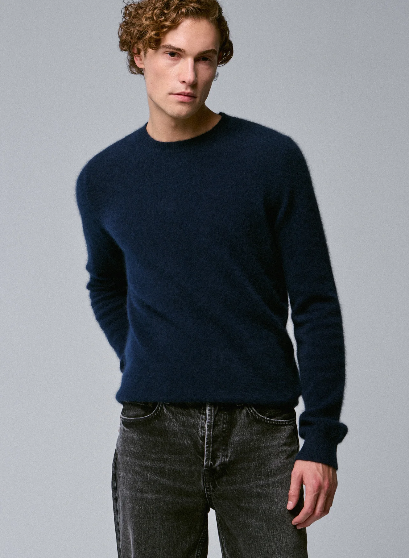 Pull Marine Col Rond Manches Longues en Raccon wool / Polyamide