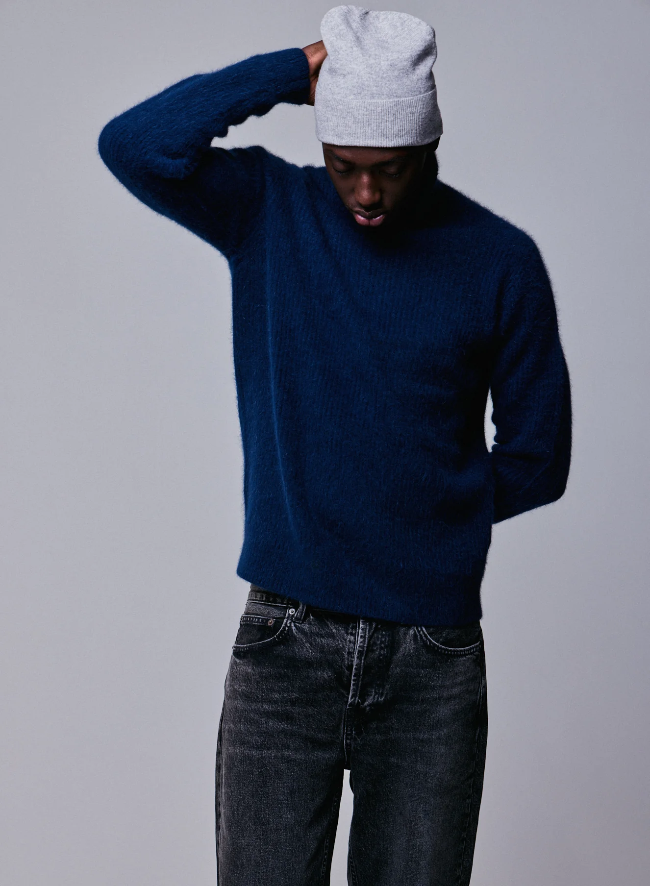 Pull Marine Col Roulé Manches Longues en Laine / Fox / Polyamide
