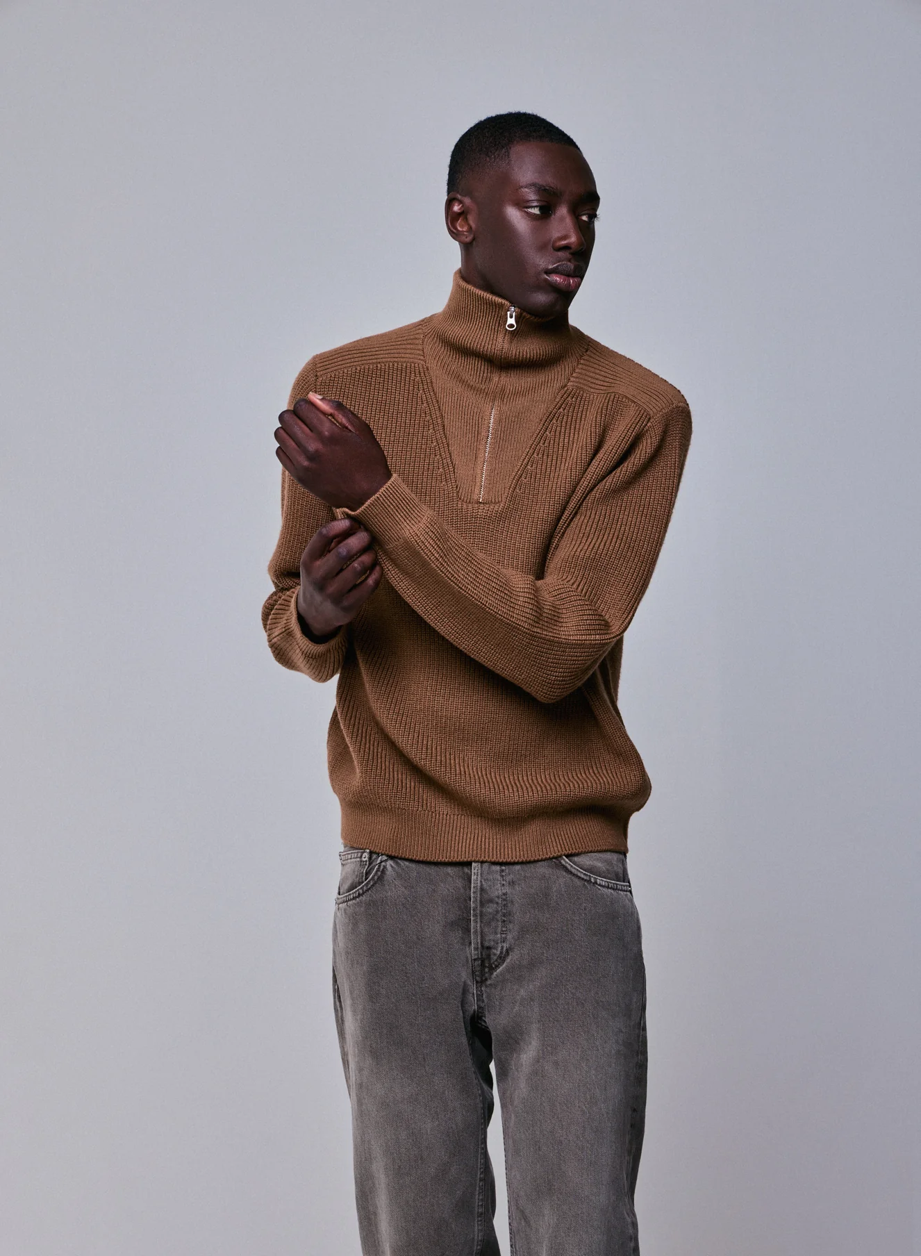 Pull Marron Col Montant Manches Longues en Laine merinos - Image 3