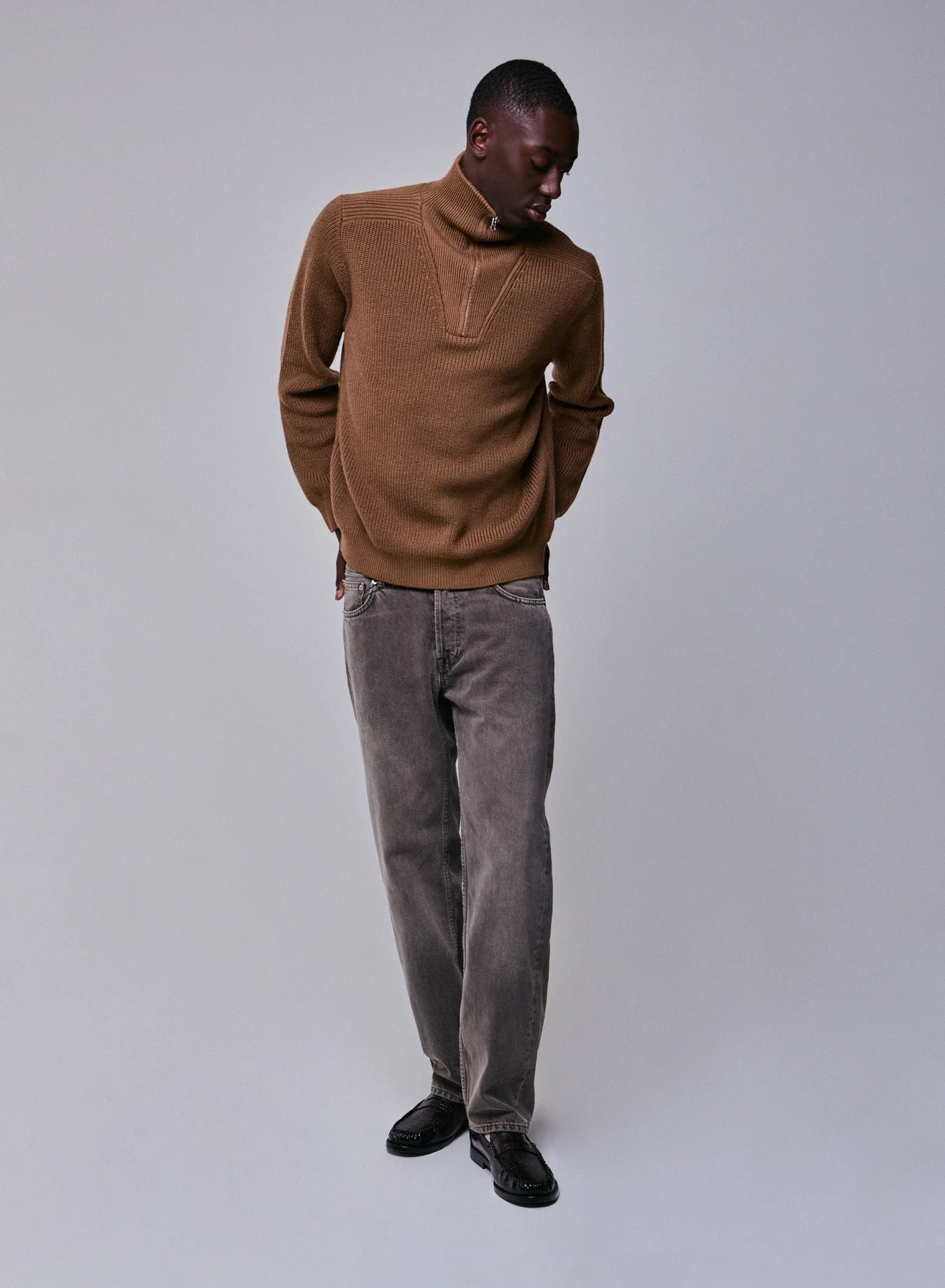 Pull Marron Col Montant Manches Longues en Laine merinos - Image 4