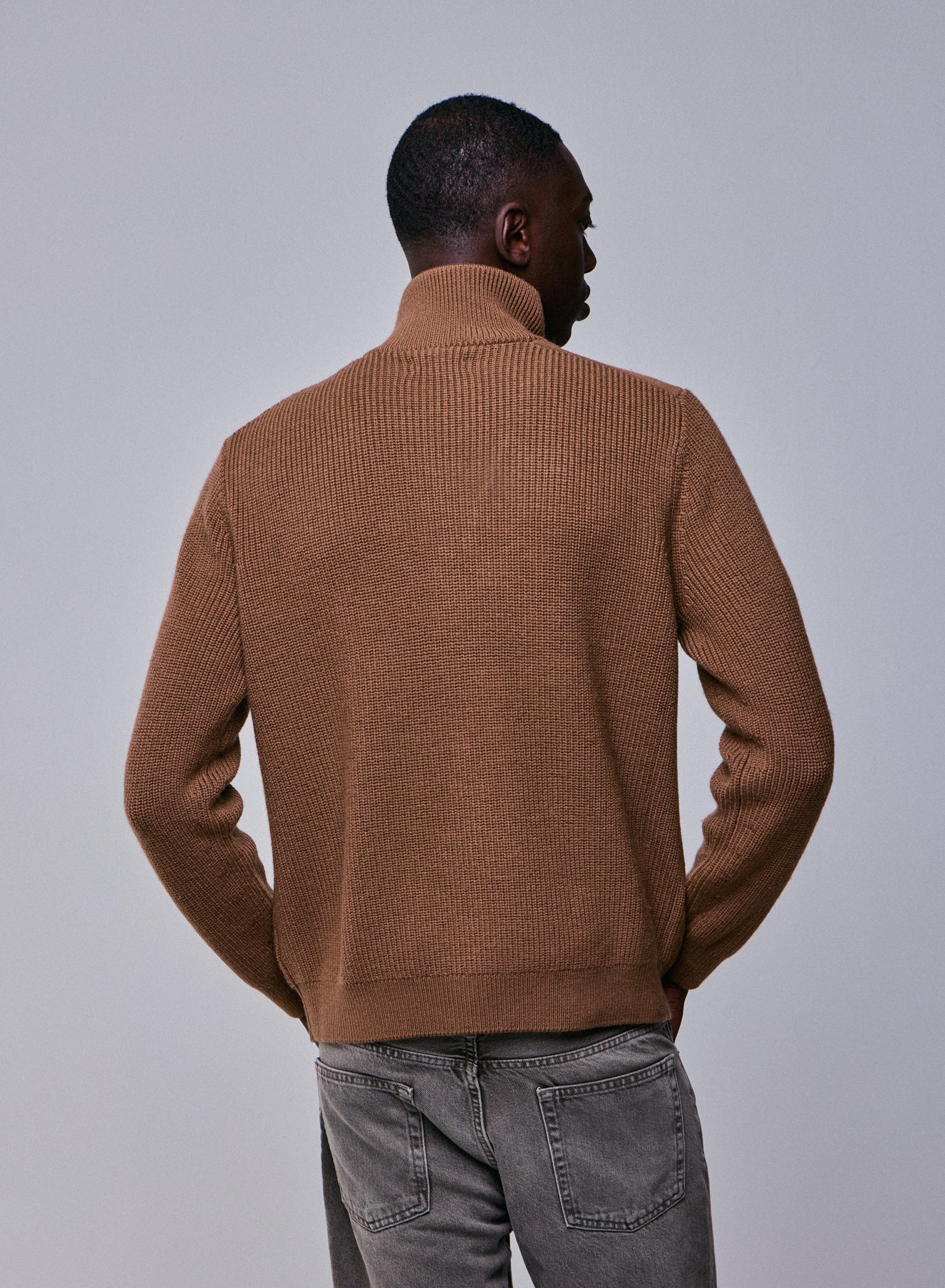 Pull Marron Col Montant Manches Longues en Laine merinos - Image 5