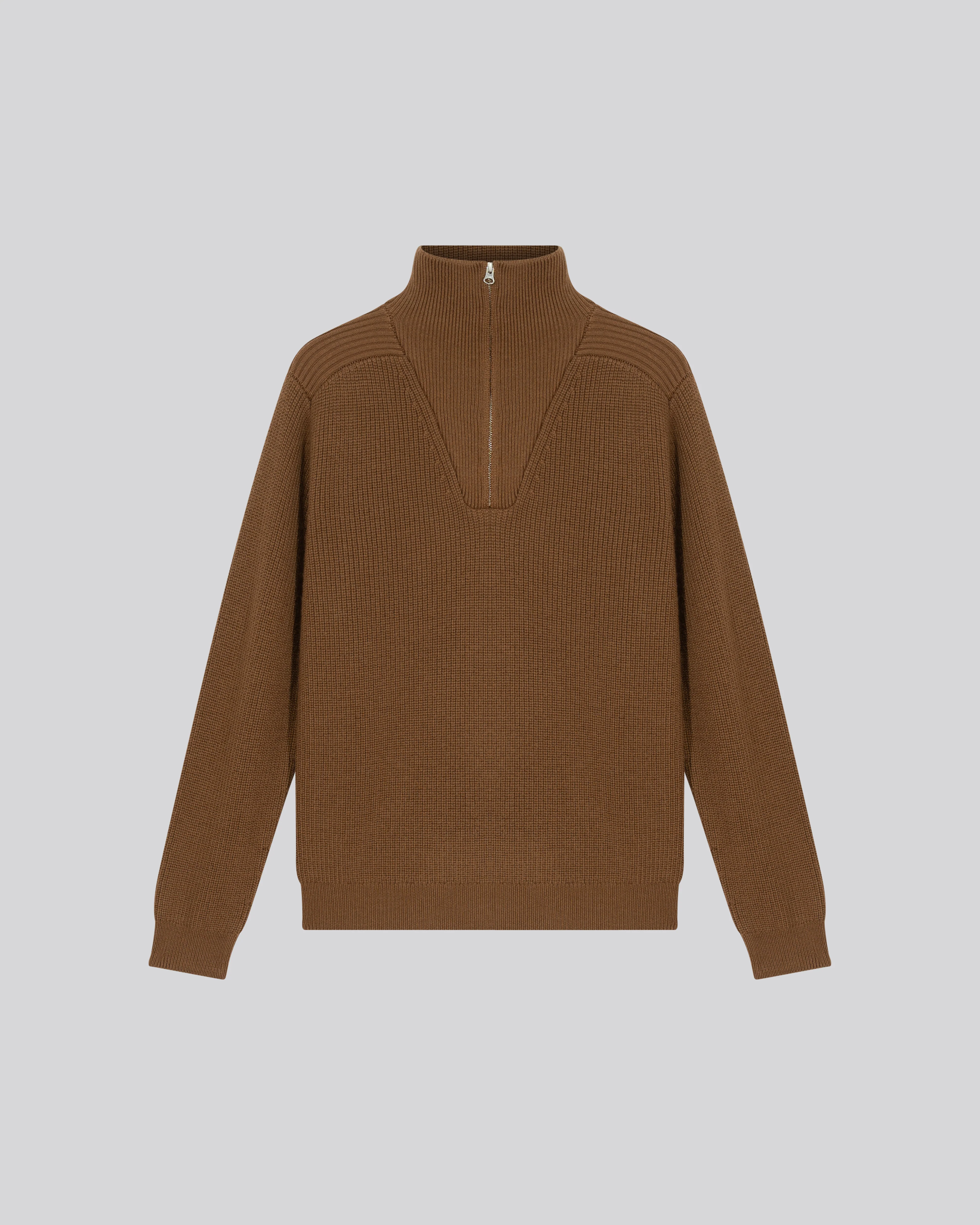 Pull Marron Col Montant Manches Longues en Laine merinos - Image 6