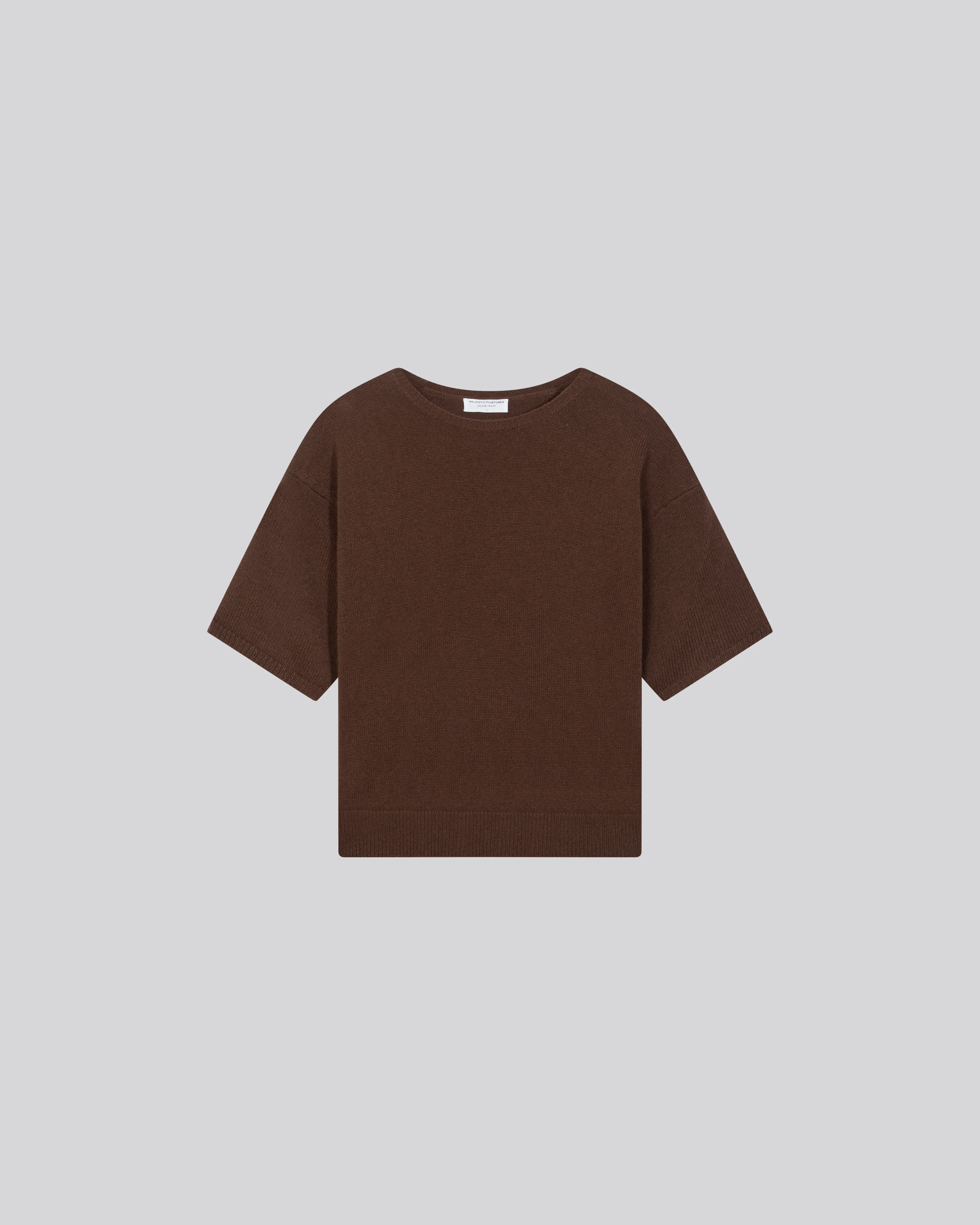 Pull Marron Col Rond Manches Courtes en Laine merinos