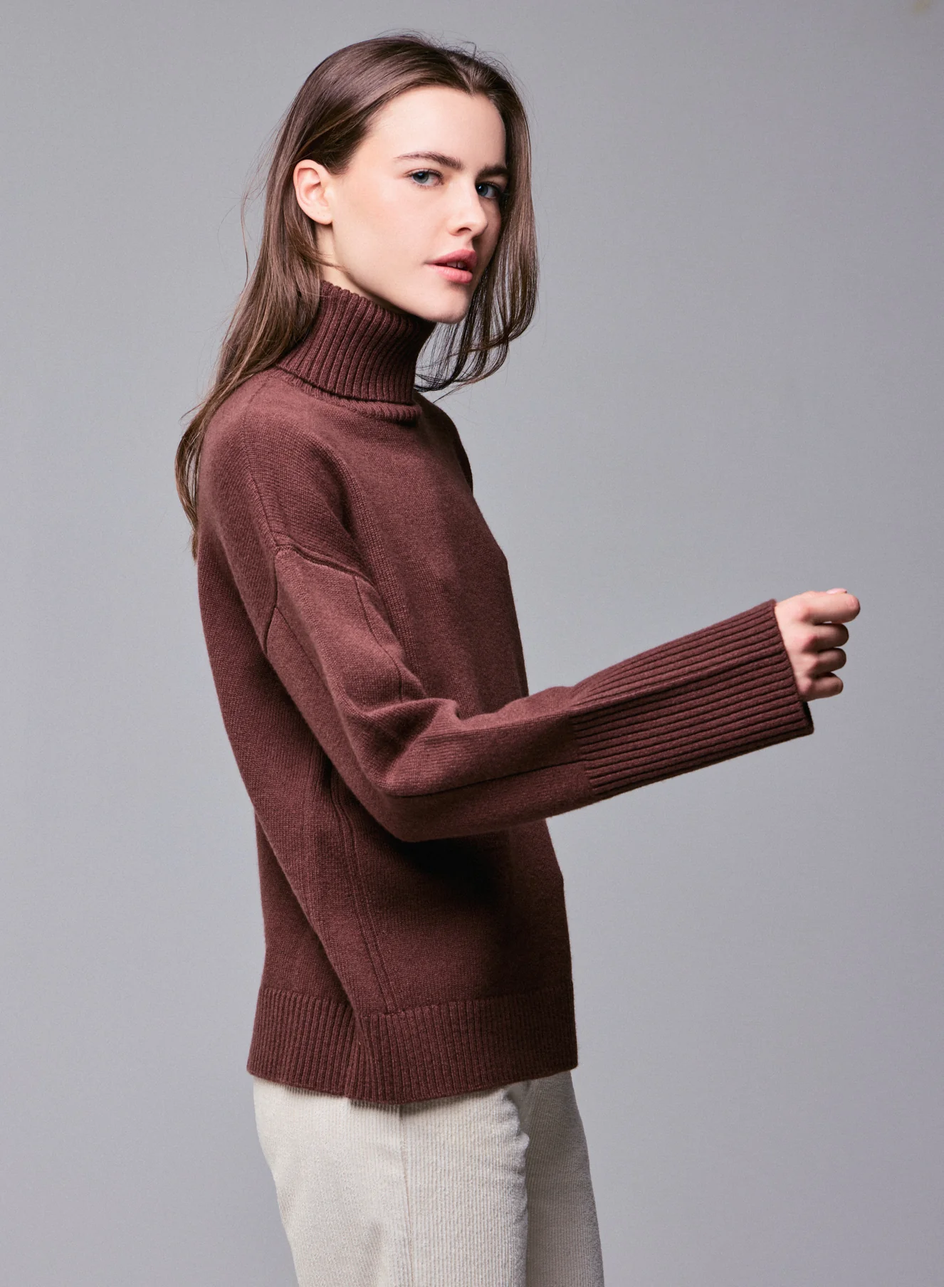 Pull Marron Col Roulé Manches Longues en Laine merinos - Image 4