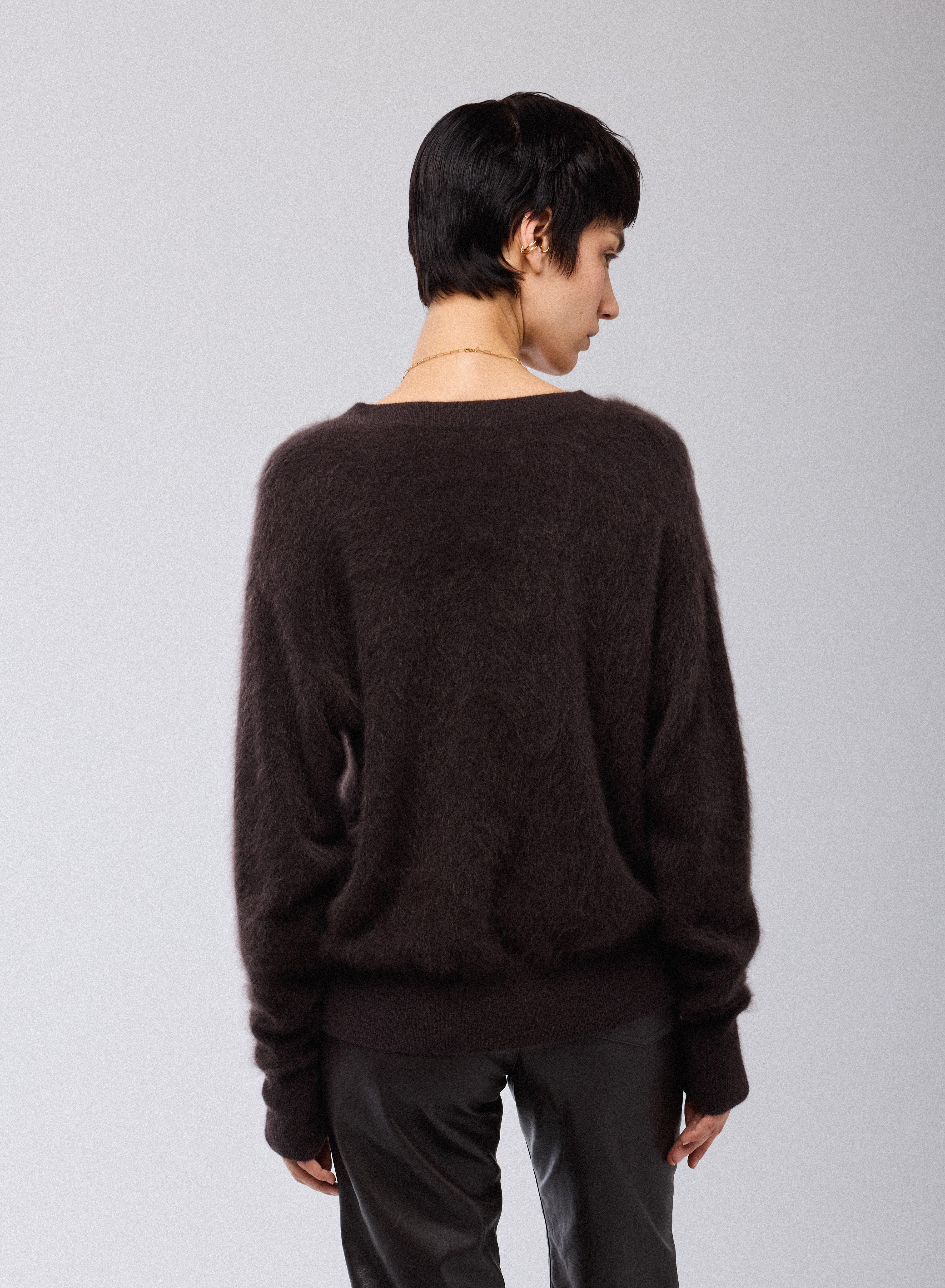 Pull Marron Col V Manches Longues en Laine / Cachemire - Image 4