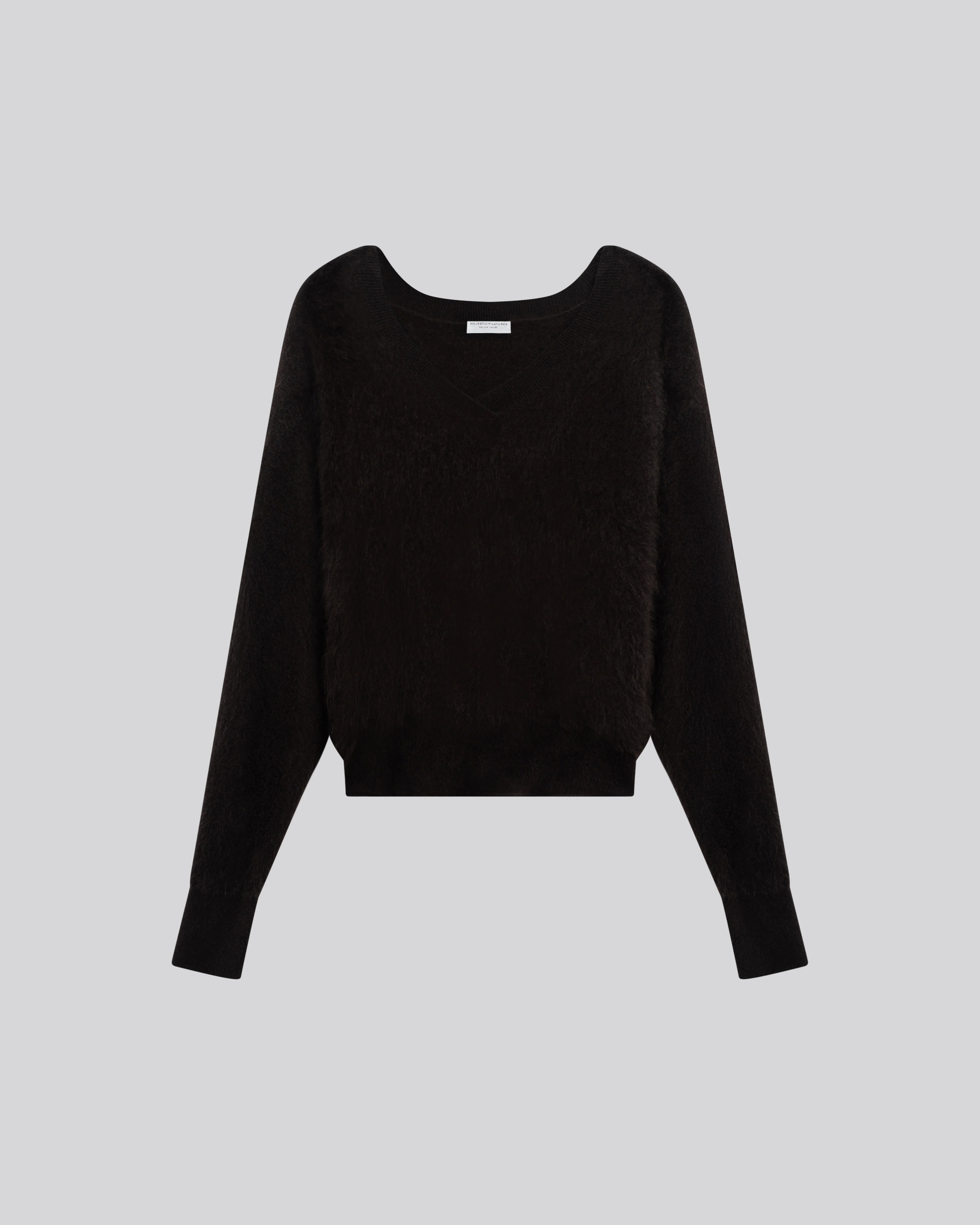 Pull Marron Col V Manches Longues en Laine / Cachemire - Image 5