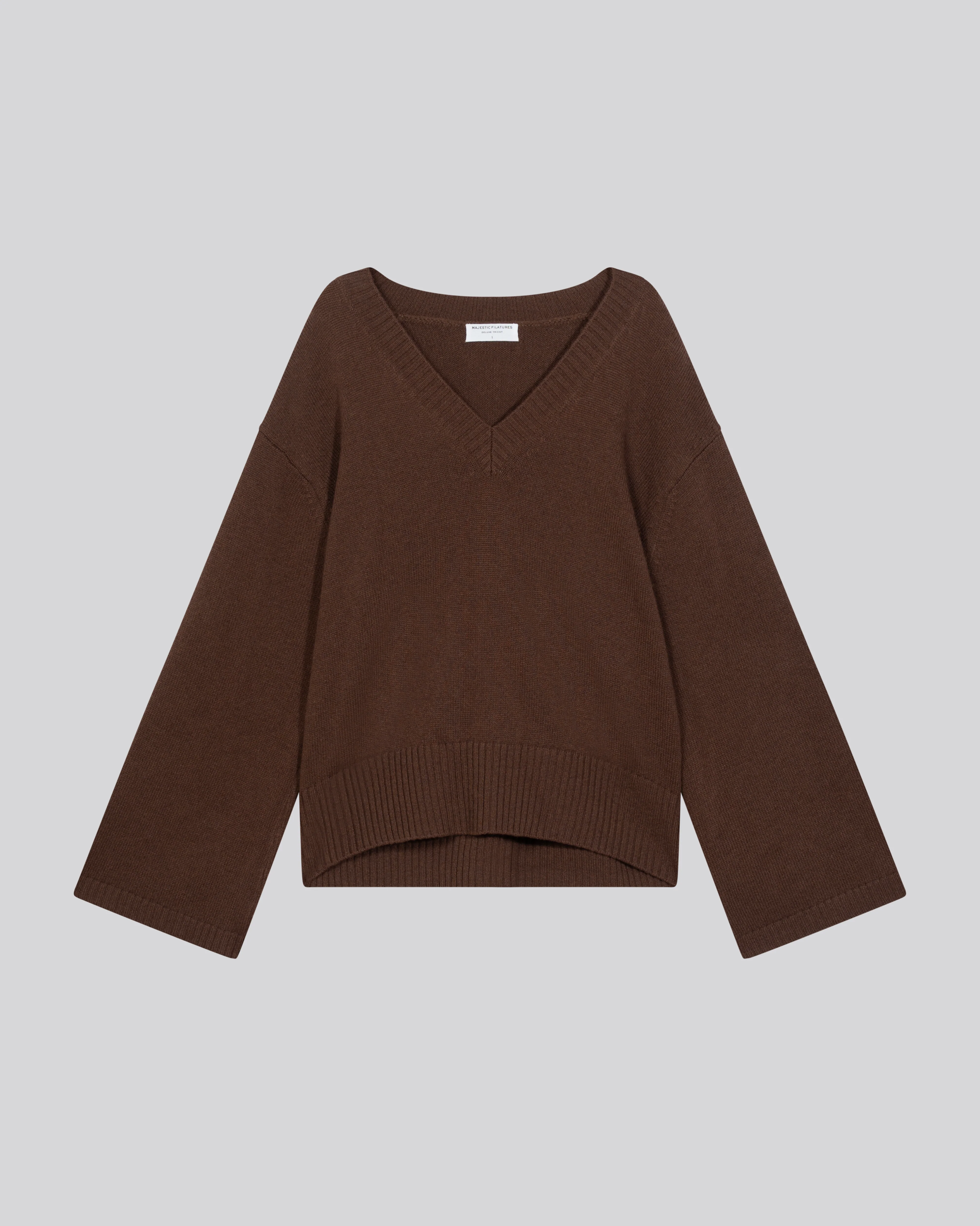 Pull Marron Col V Manches Longues en Laine merinos - Image 6