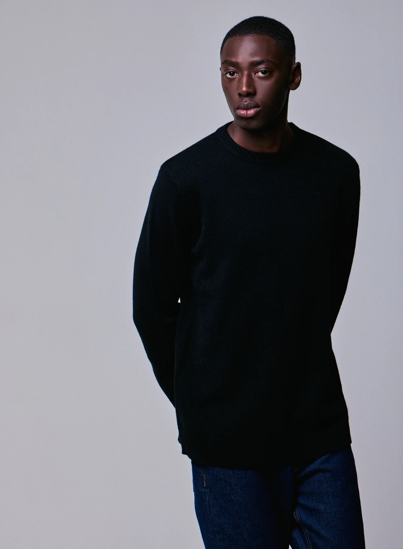Pull Noir Col Rond Manches Longues en Laine merinos
