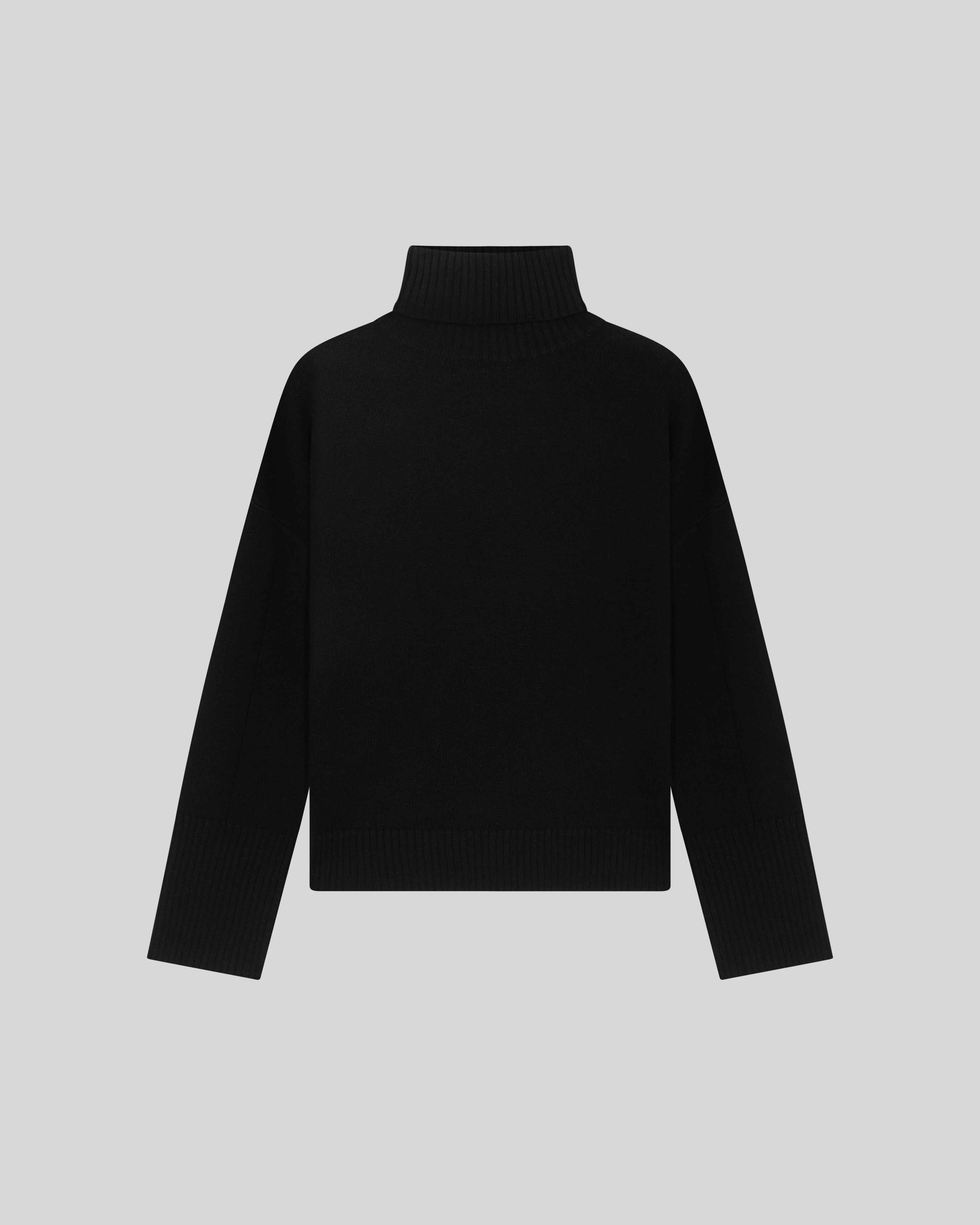 Pull Noir Col Roulé Manches Longues en Laine merinos - Image 6