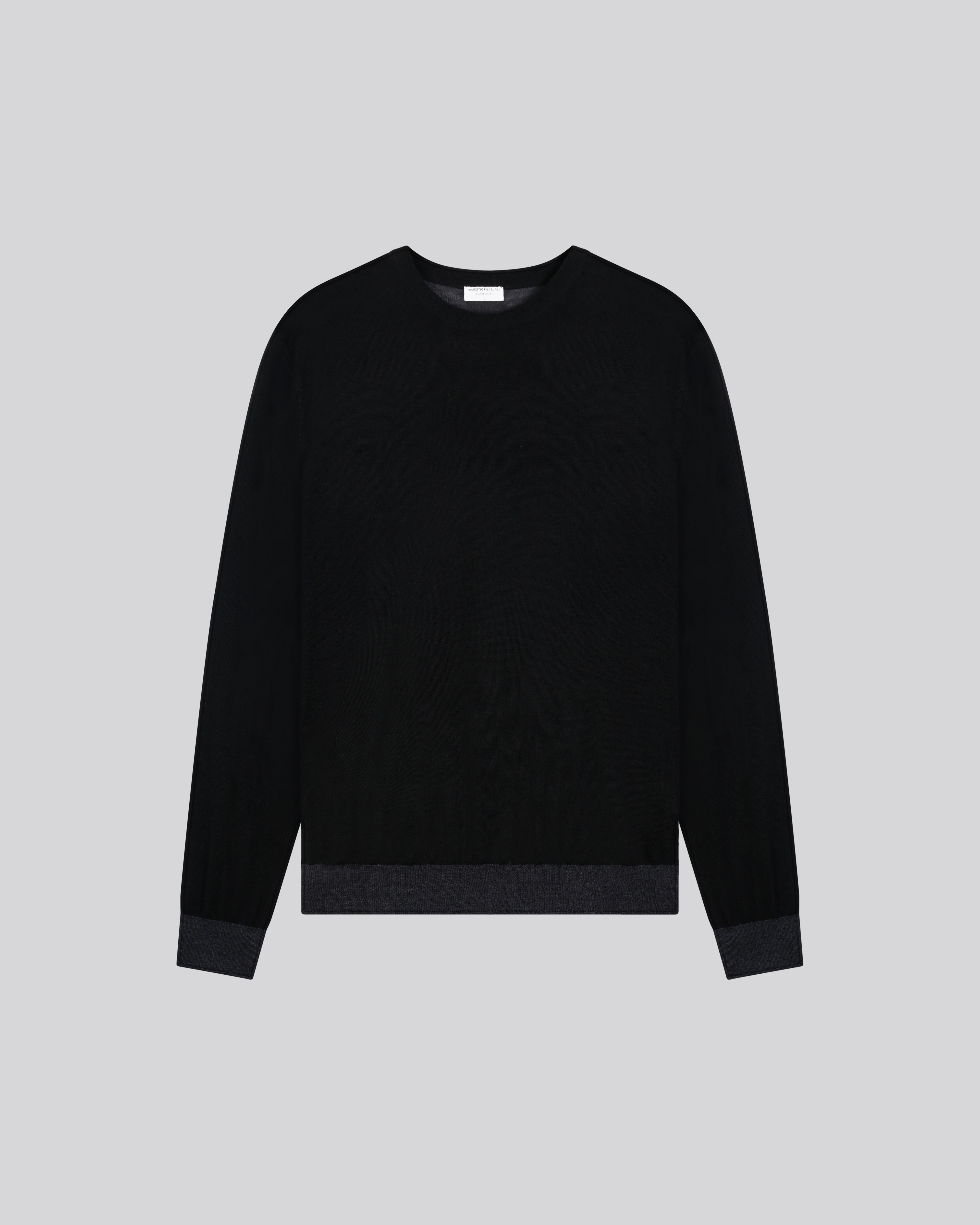 Pull Noir / Gris Col Rond Manches Longues en Laine merinos - Image 6