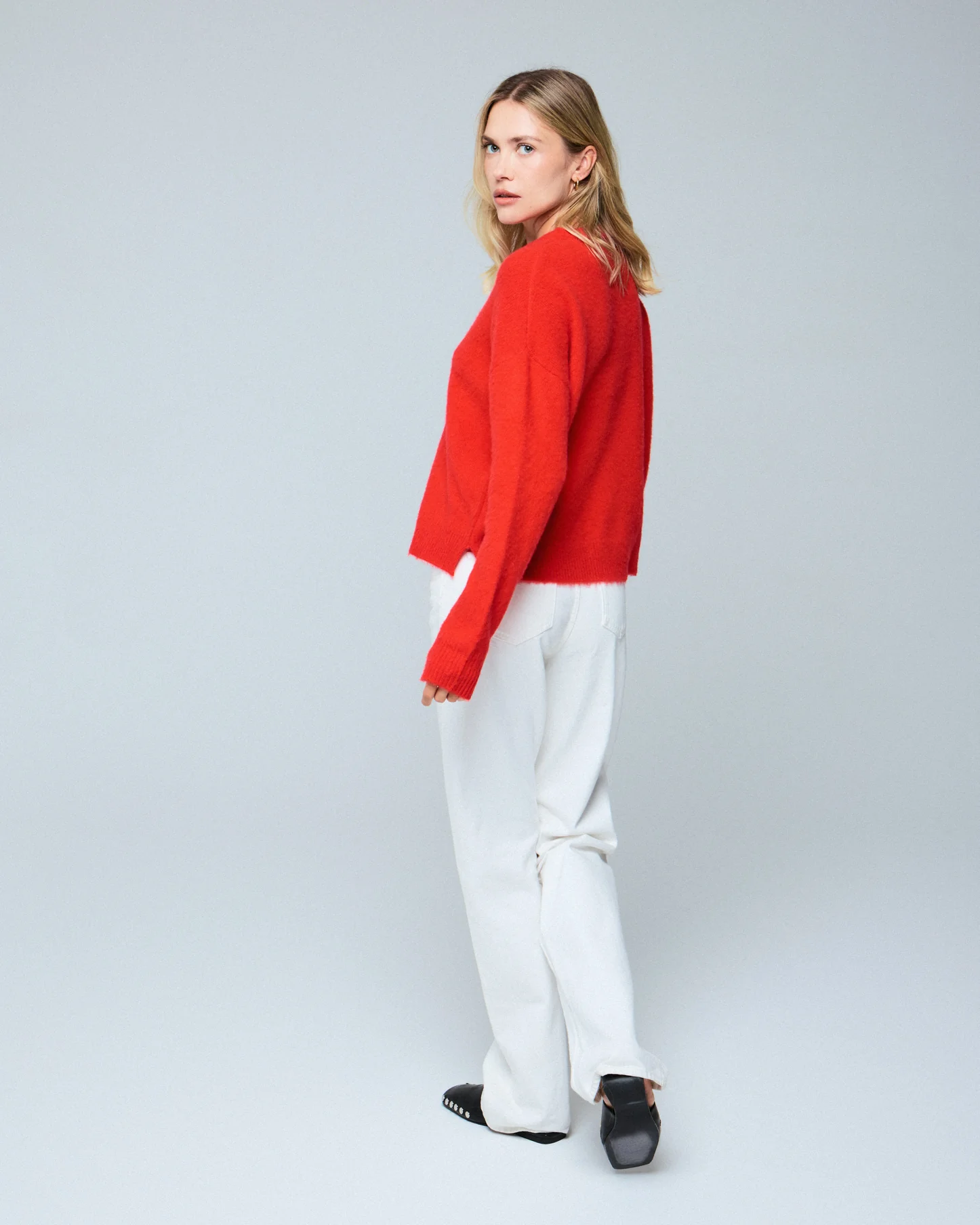 Pull Orange Col Rond Manches Longues en Laine / Cachemire - Image 3