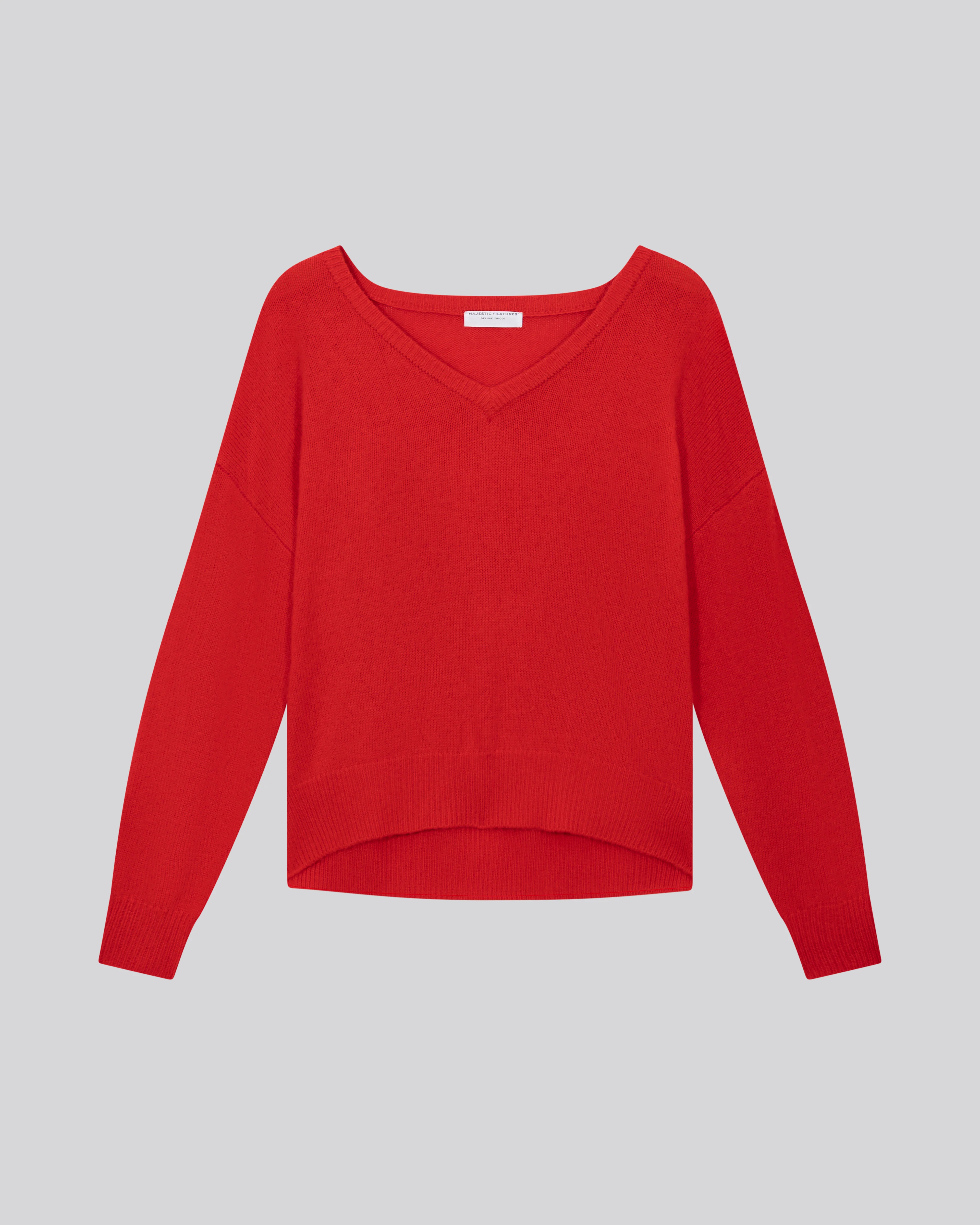 Pull Rouge Col V Manches Longues en Laine / Cachemire - Image 6