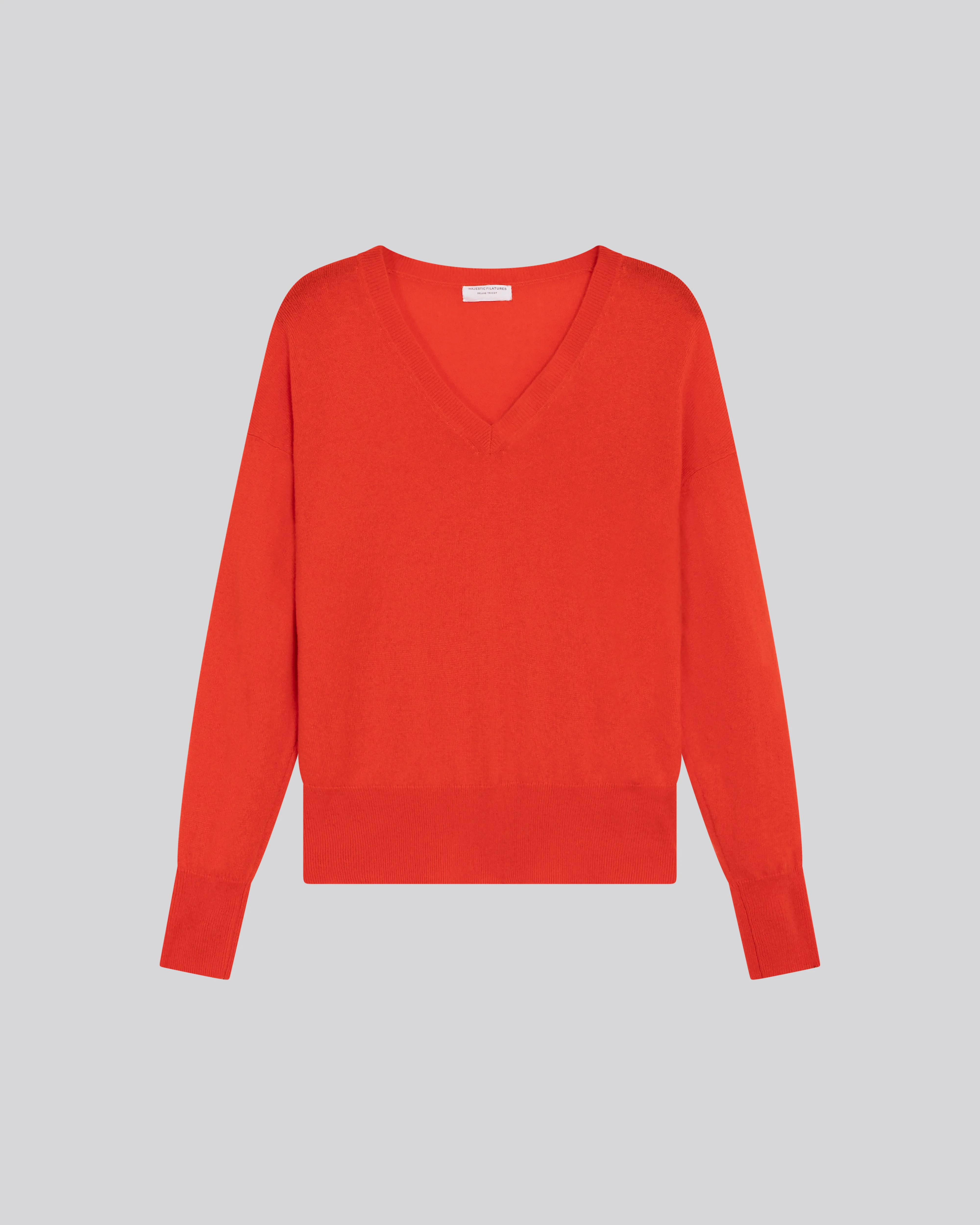 Pull Rouge Col V Manches Longues en Cachemire - Image 7