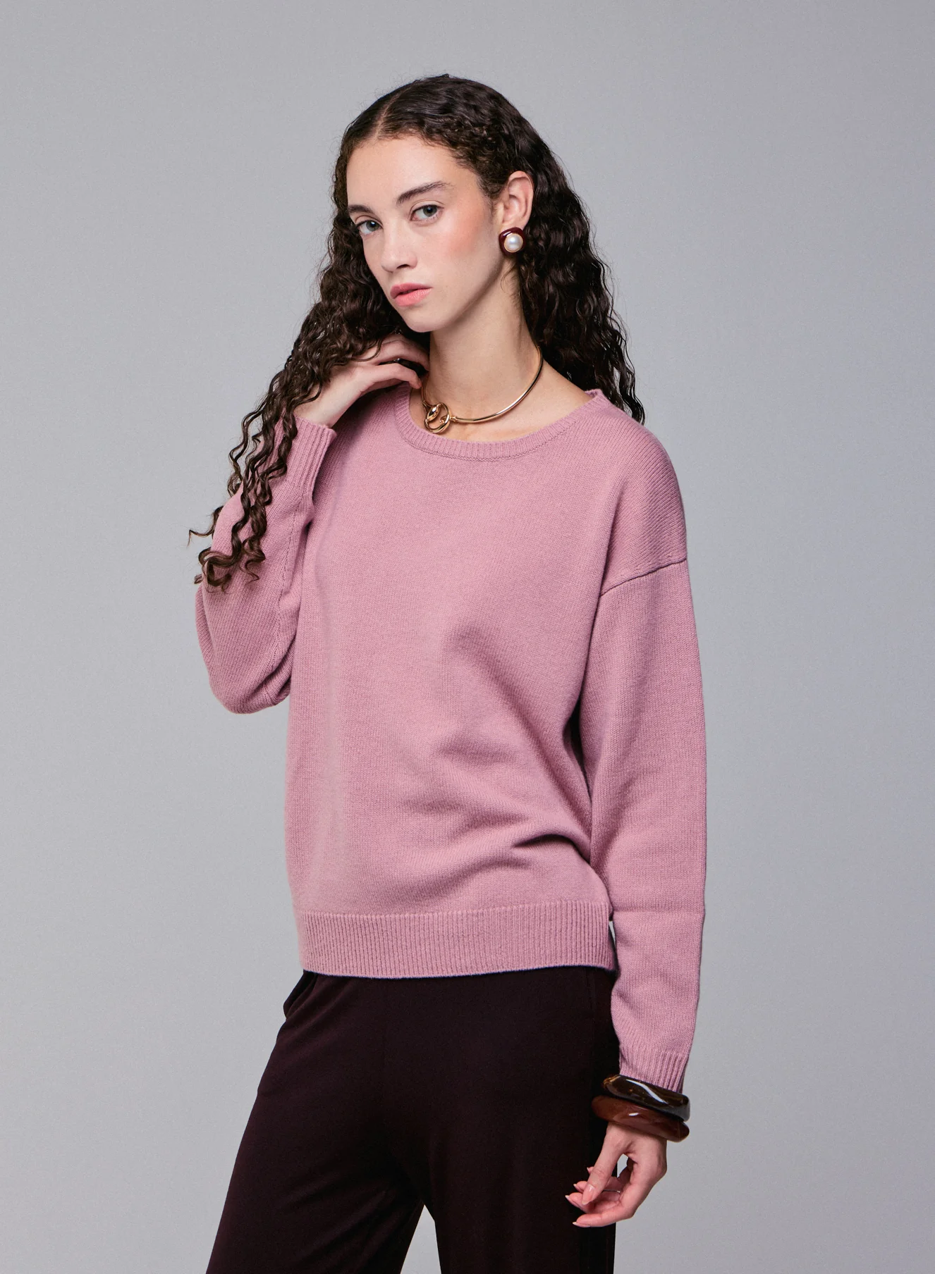 Pull Rose Col Rond Manches Longues en Laine merinos - Image 3