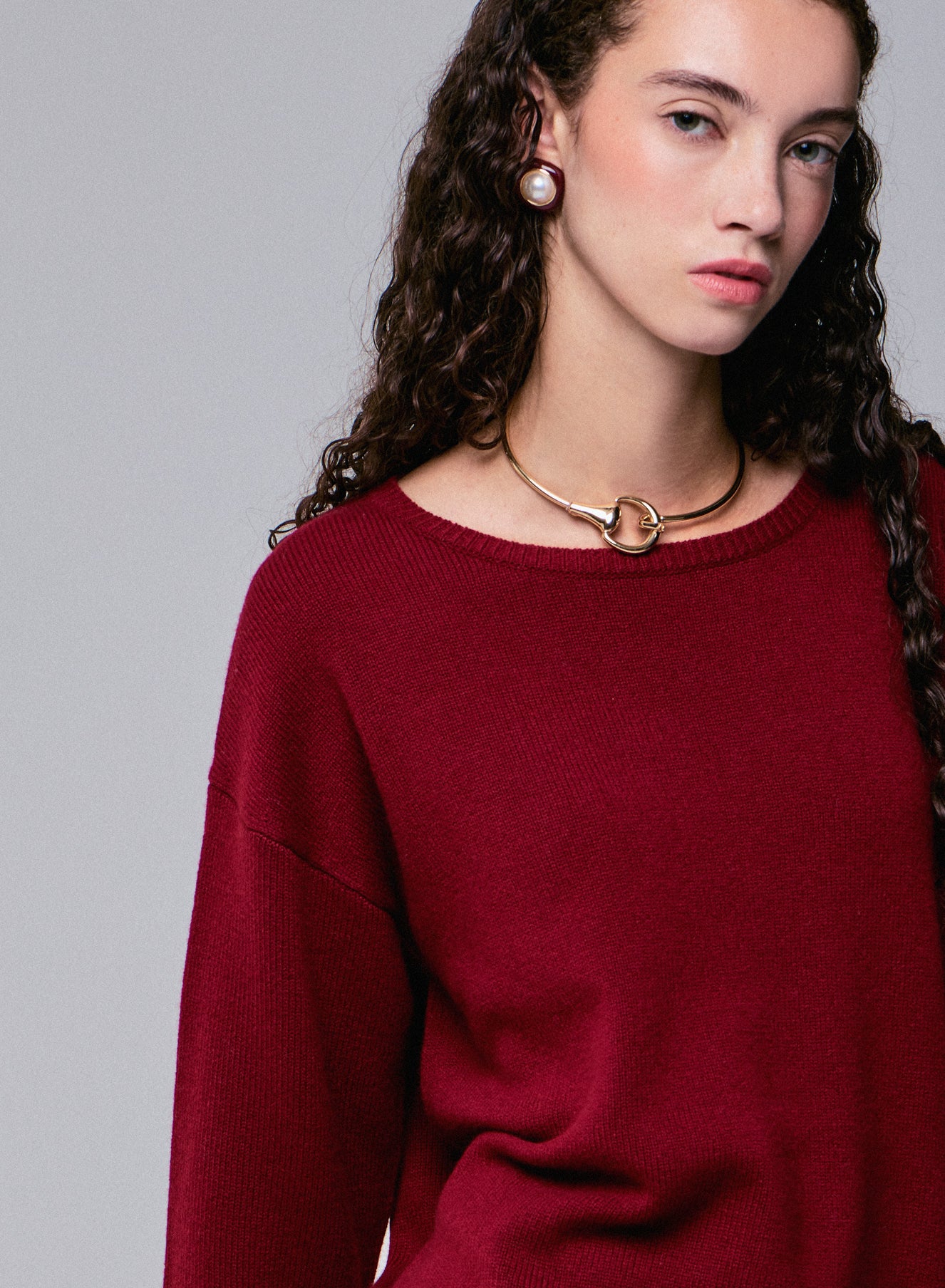 Pull Rouge Col Rond Manches Longues en Laine merinos - Image 2