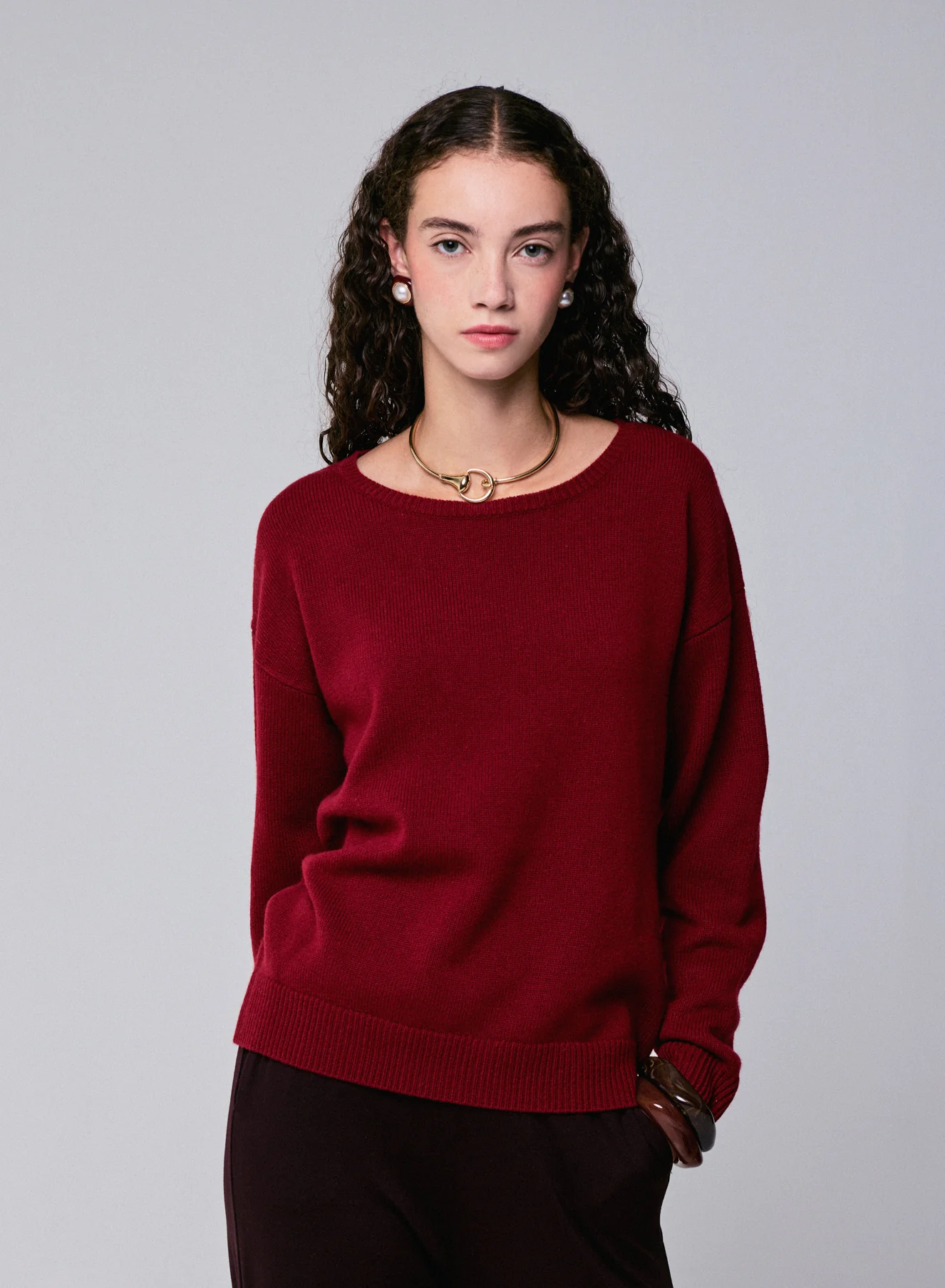 Pull Rouge Col Rond Manches Longues en Laine merinos - Image 3
