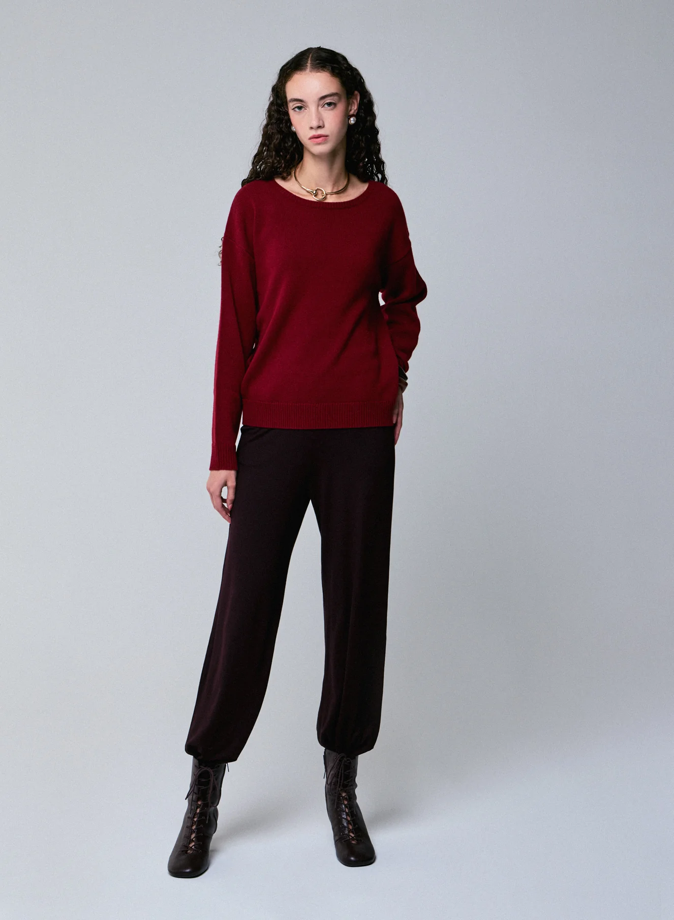 Pull Rouge Col Rond Manches Longues en Laine merinos - Image 4