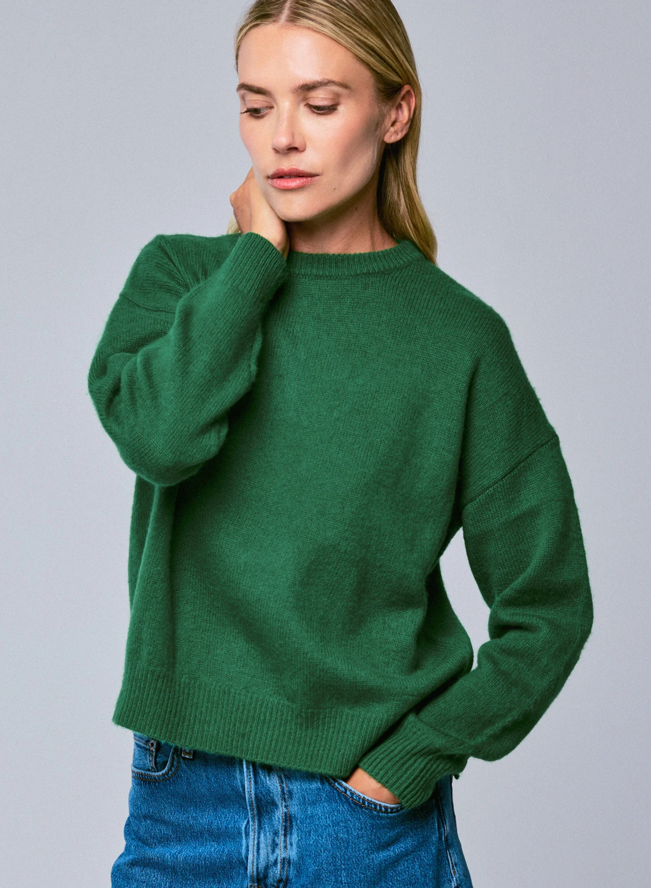 Pull Vert Col Rond Manches Longues en Laine / Cachemire