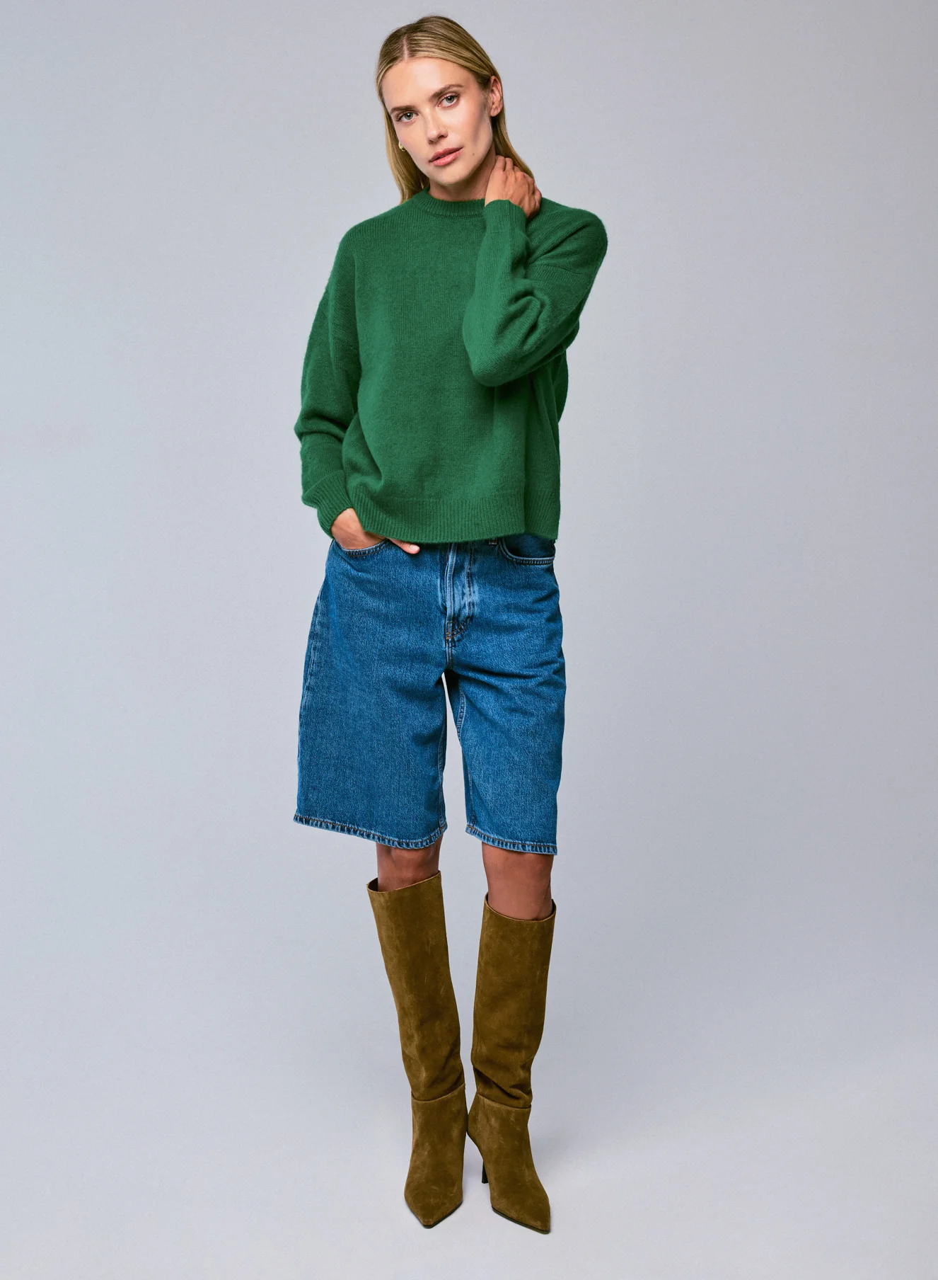 Pull Vert Col Rond Manches Longues en Laine / Cachemire - Image 2