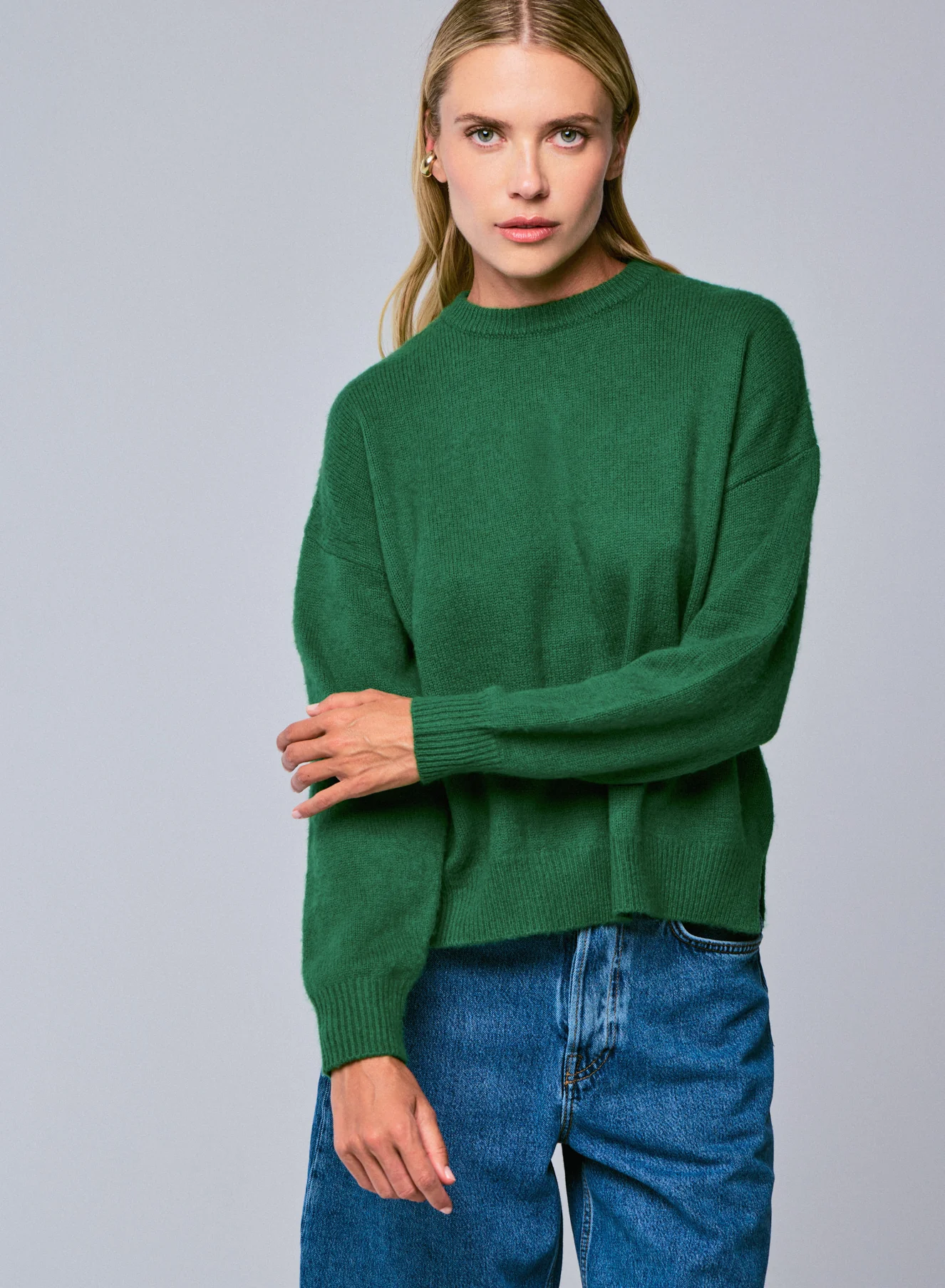 Pull Vert Col Rond Manches Longues en Laine / Cachemire - Image 3