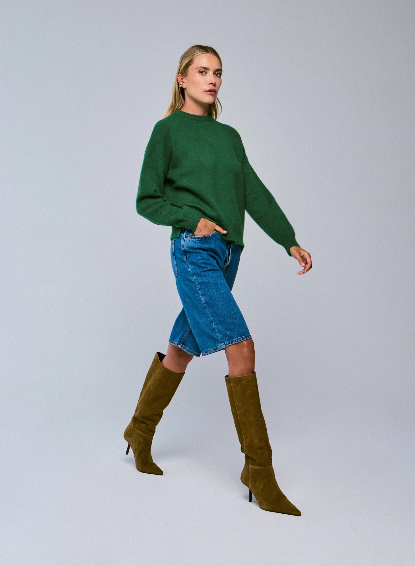Pull Vert Col Rond Manches Longues en Laine / Cachemire - Image 4