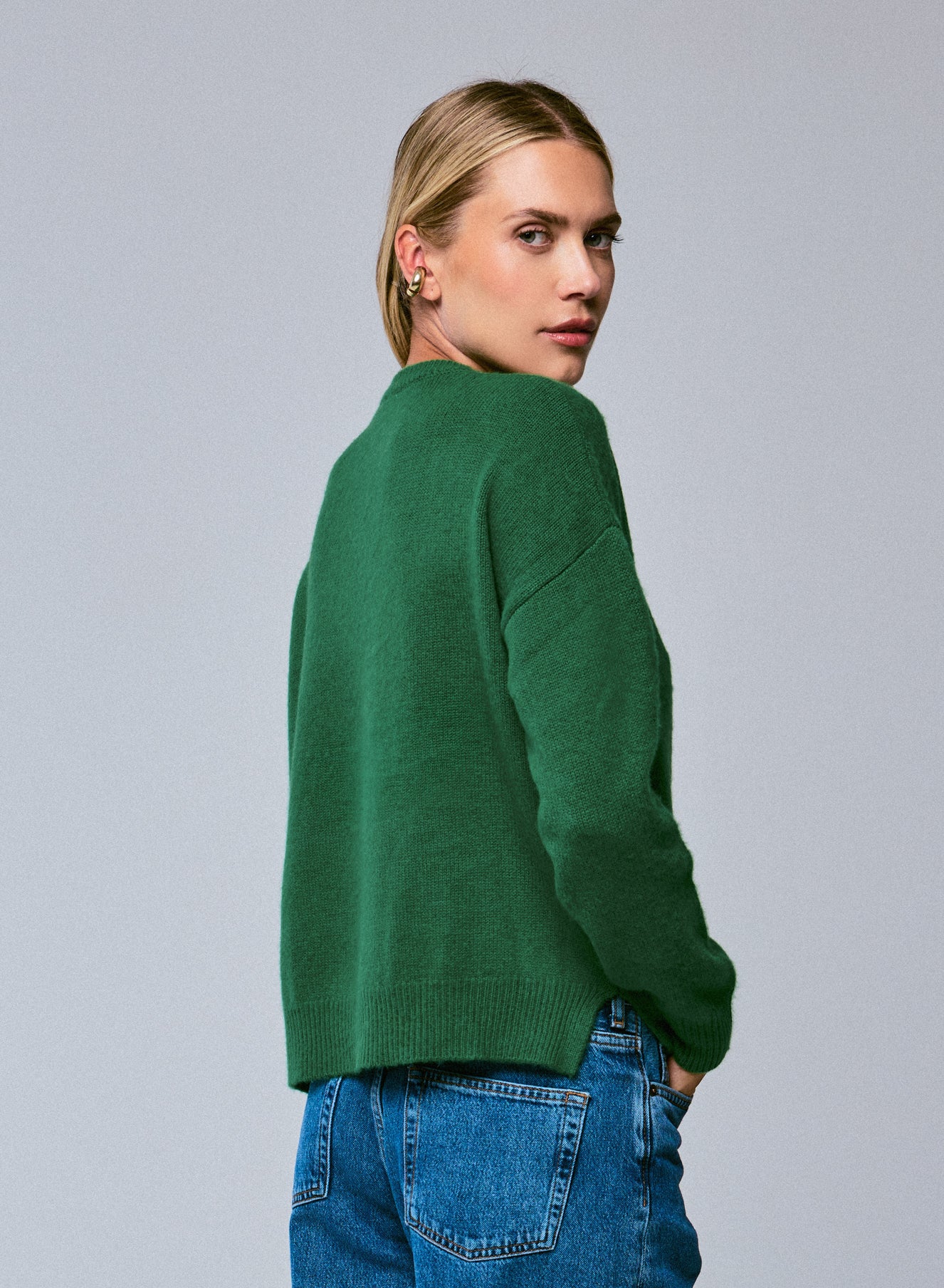 Pull Vert Col Rond Manches Longues en Laine / Cachemire - Image 5
