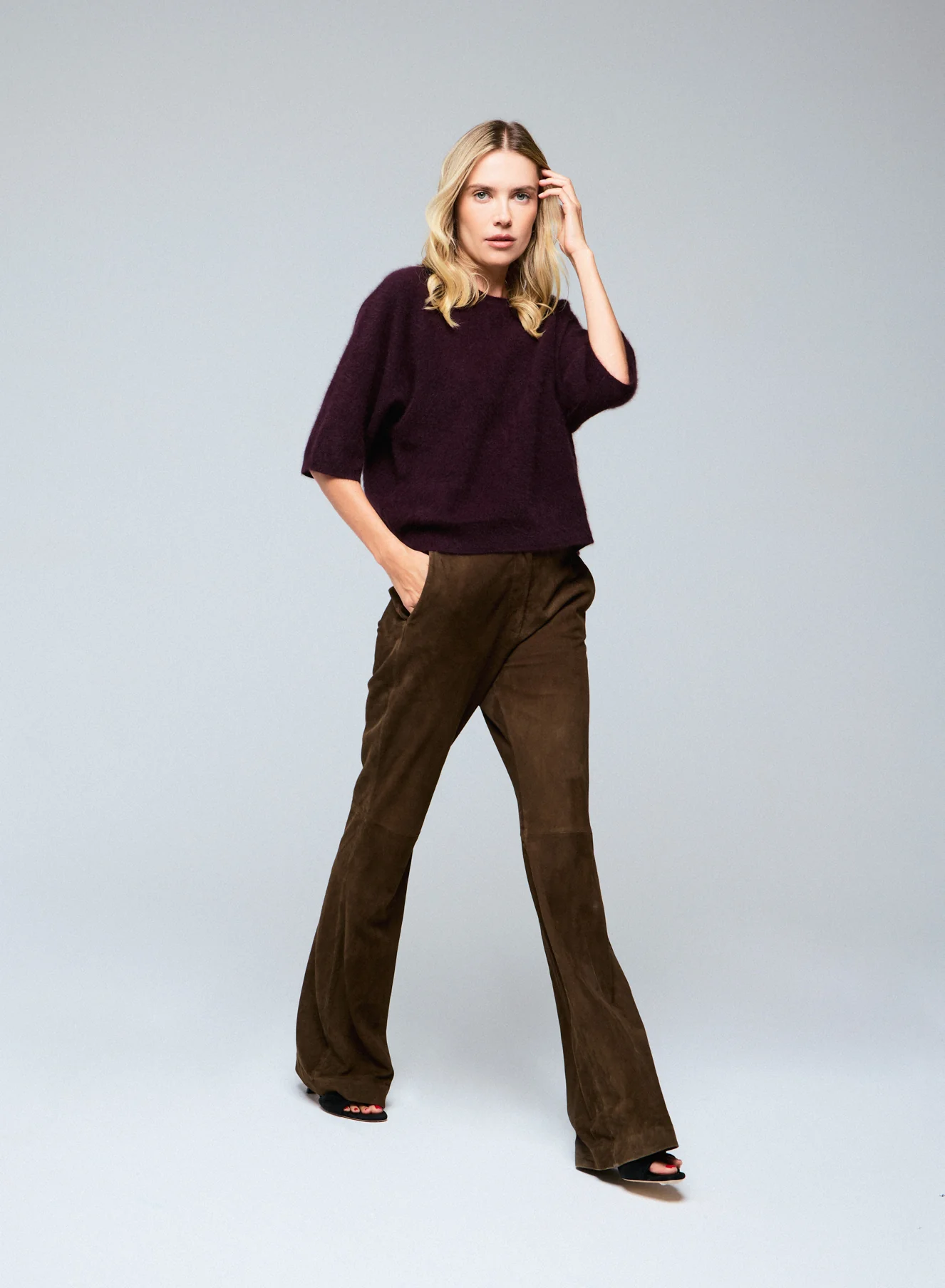 Pull Aubergine Col Rond Manches Kimono en Raccon wool / Polyamide - Image 2