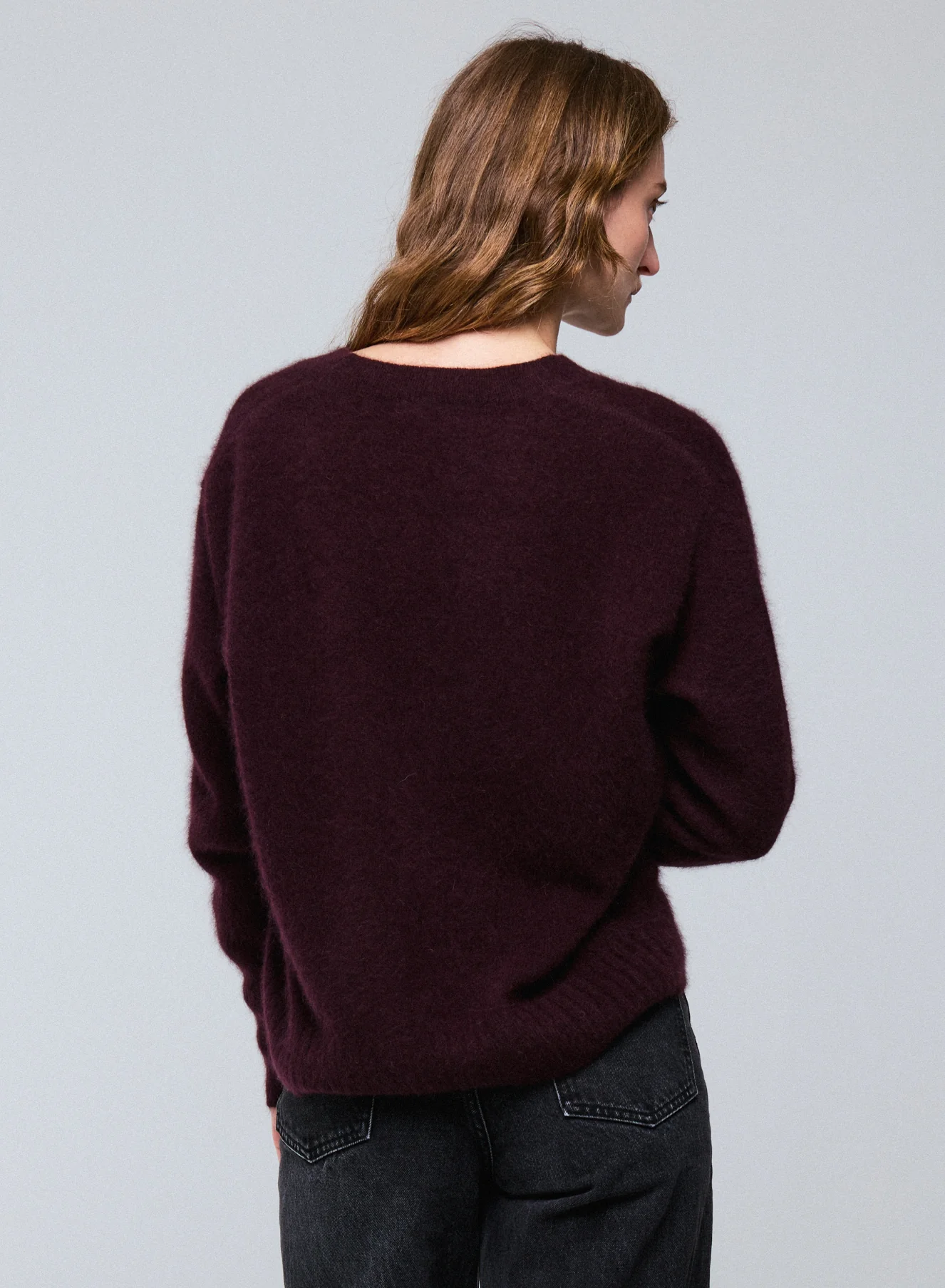 Pull Aubergine Col V Manches Longues en Raccon wool / Polyamide - Image 4