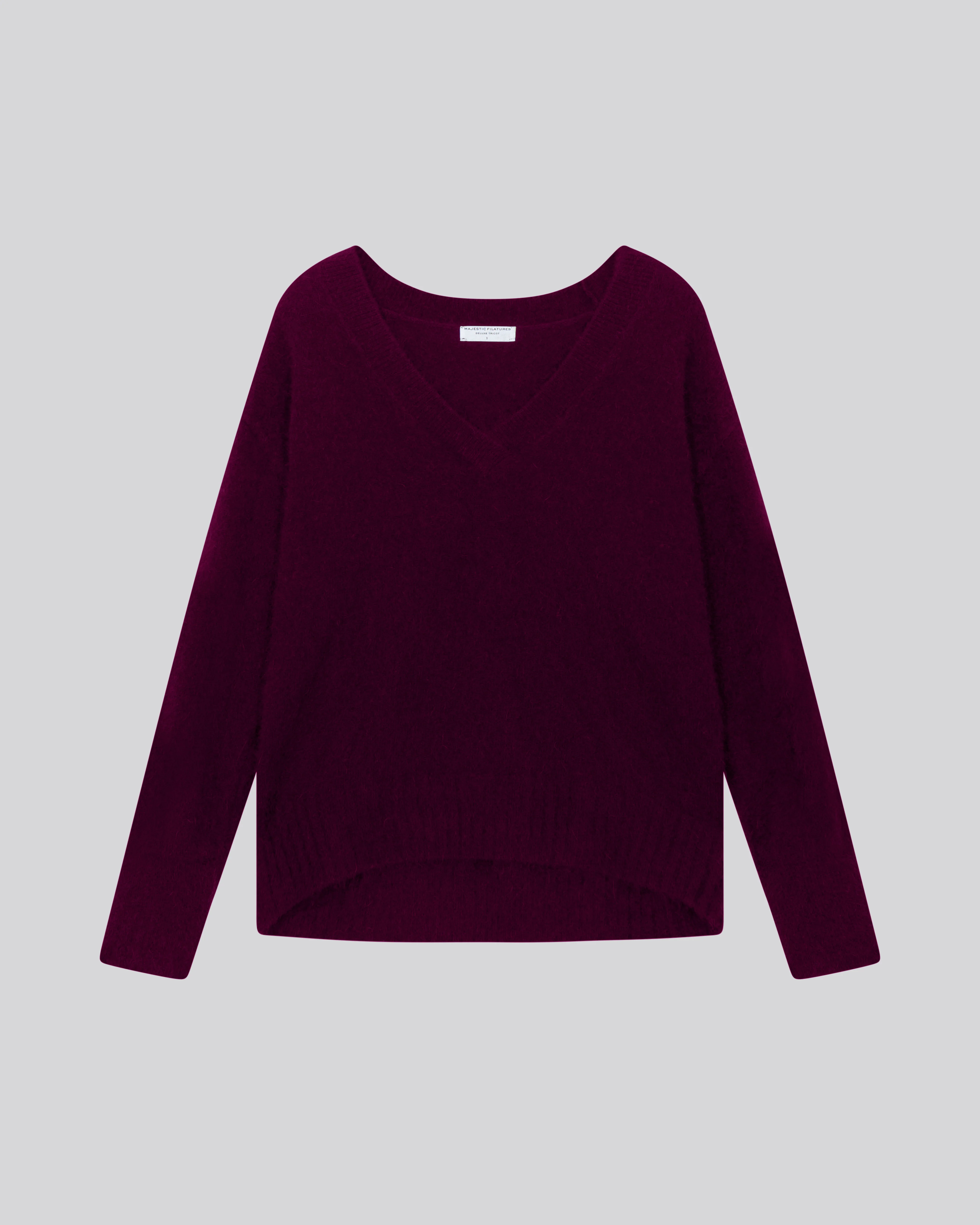 Pull Aubergine Col V Manches Longues en Raccon wool / Polyamide - Image 7