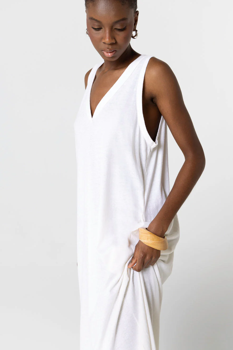 Robe Milk Col V Sans Manches en Coton / Lin - Image 4