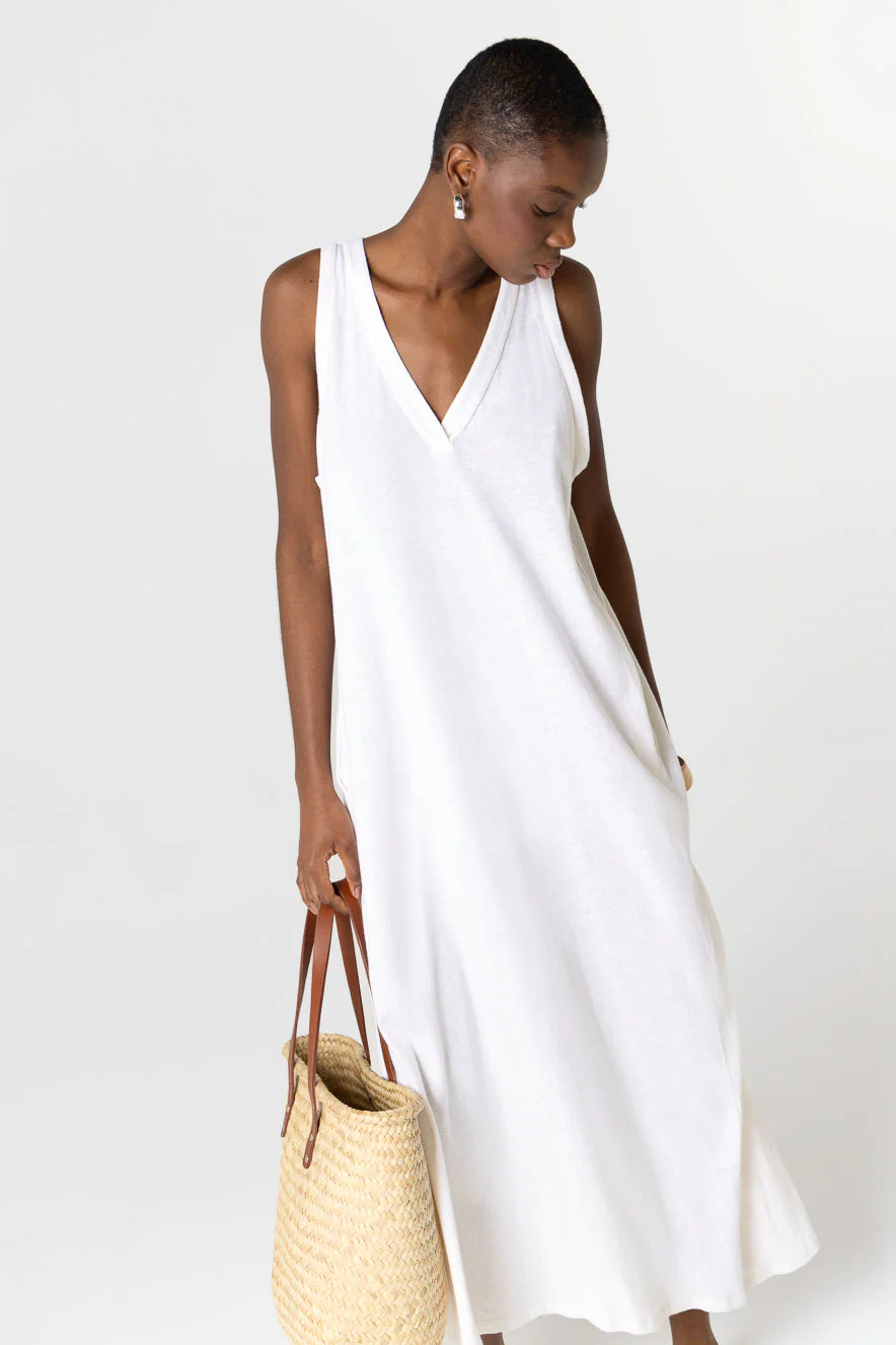 Robe Milk Col V Sans Manches en Coton / Lin - Image 5
