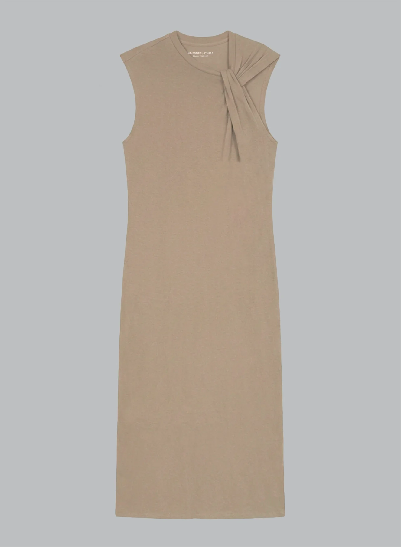 Robe Coffee Latte Col Noué Sans Manches en Coton / Lin - Image 6