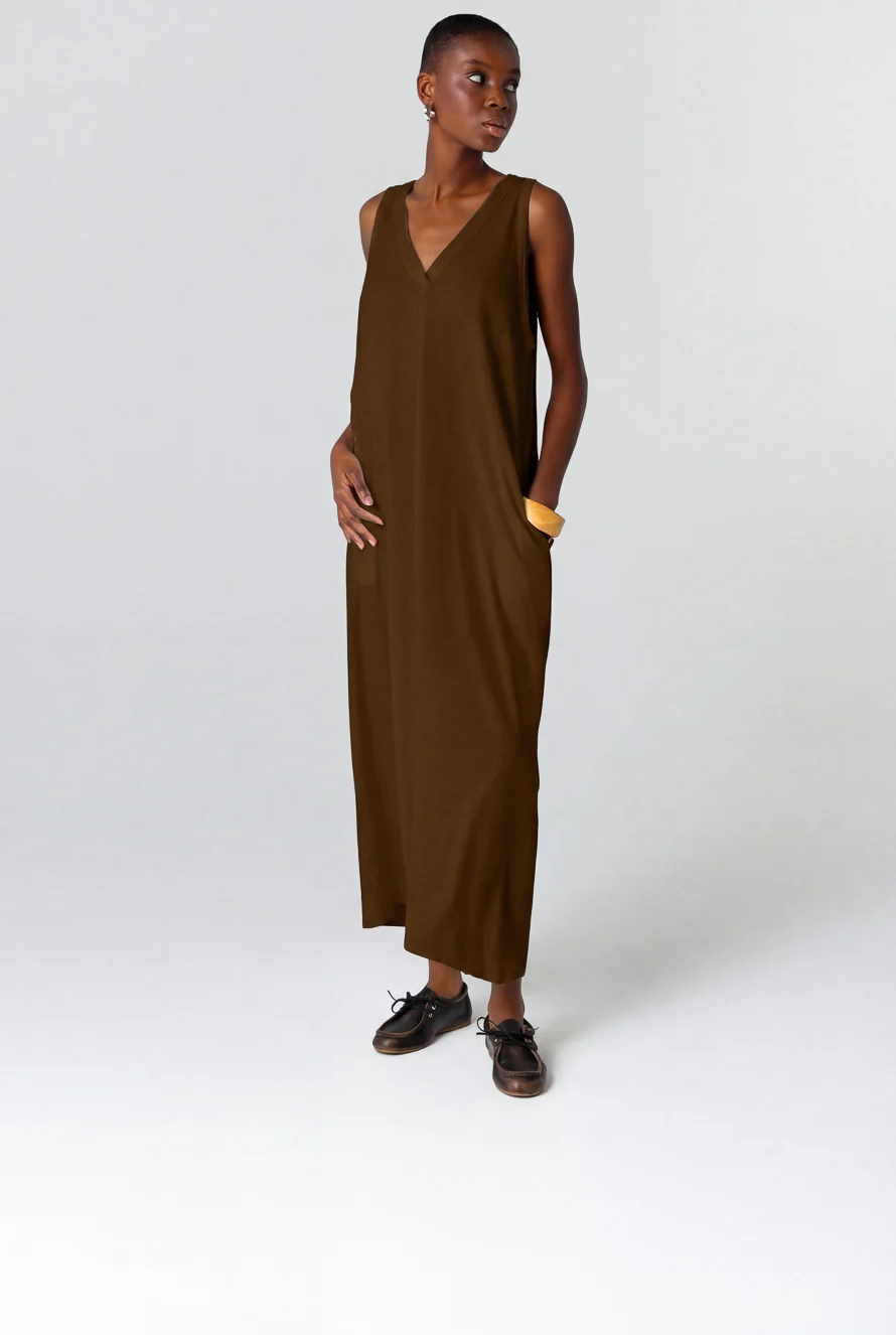 Robe Tonka Col V Sans Manches en Coton / Lin - Image 3