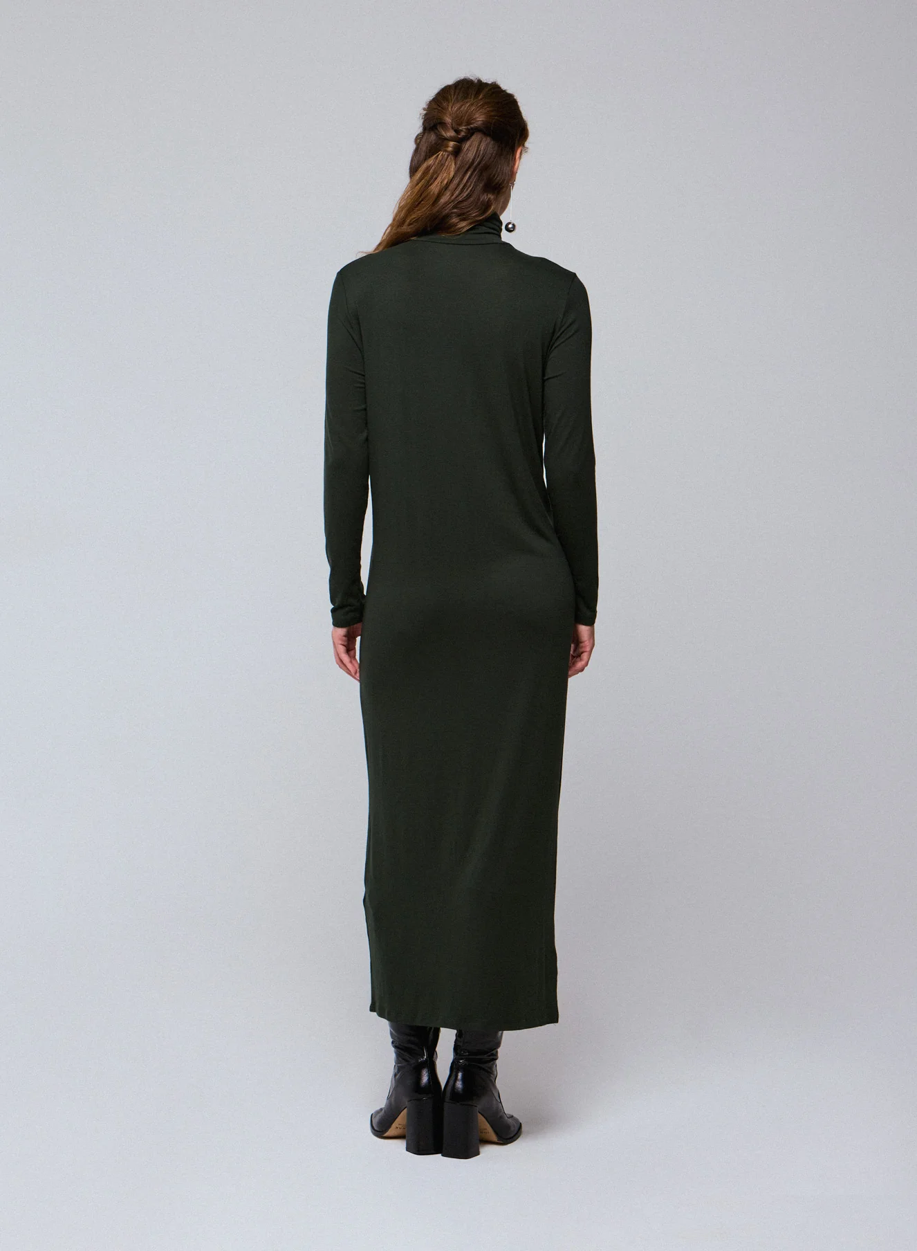 Robe Verte Col Roulé Manches Longues en Viscose / Elasthanne - Image 5