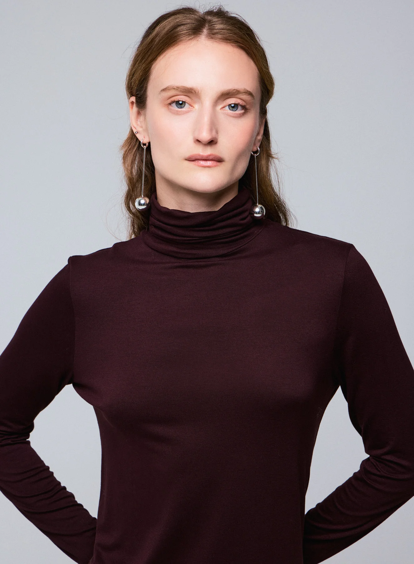 Robe Aubergine Col Roulé Manches Longues en Viscose / Elasthanne - Image 3