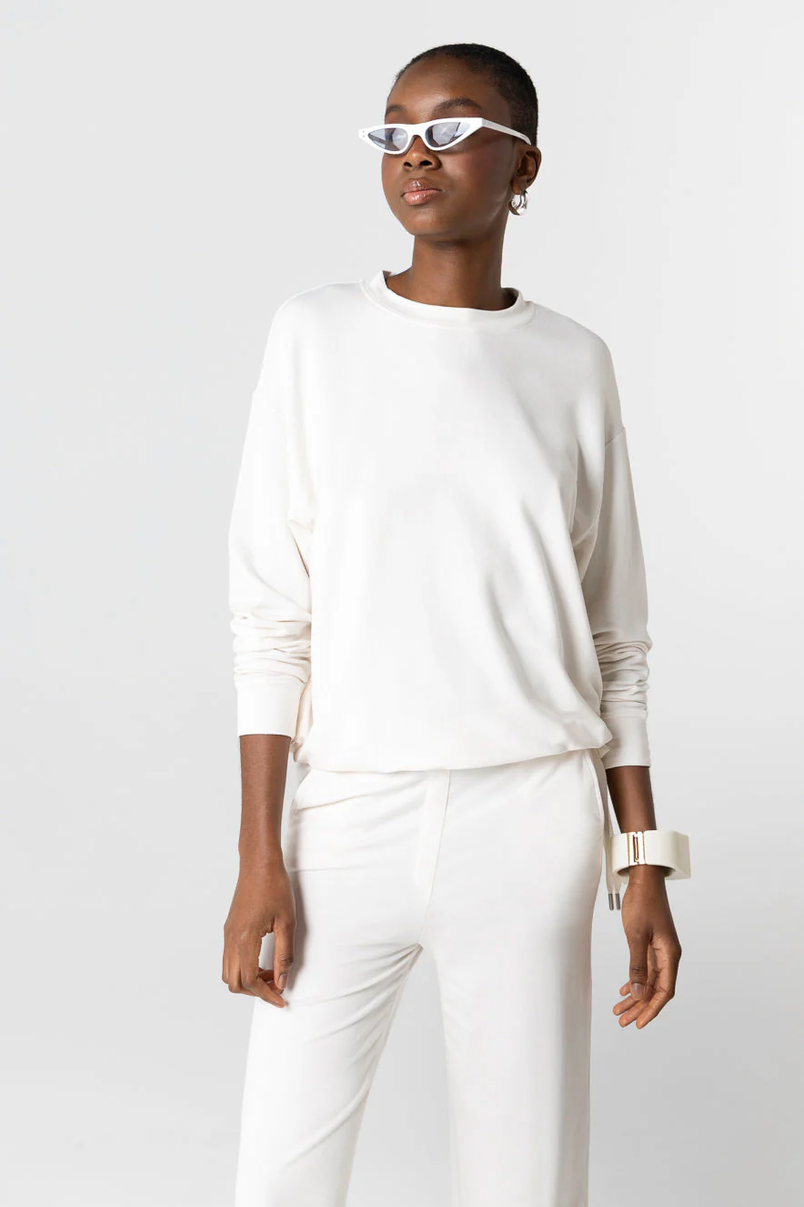 Sweat Crème Col Rond Manches Longues en Viscose / Elasthanne