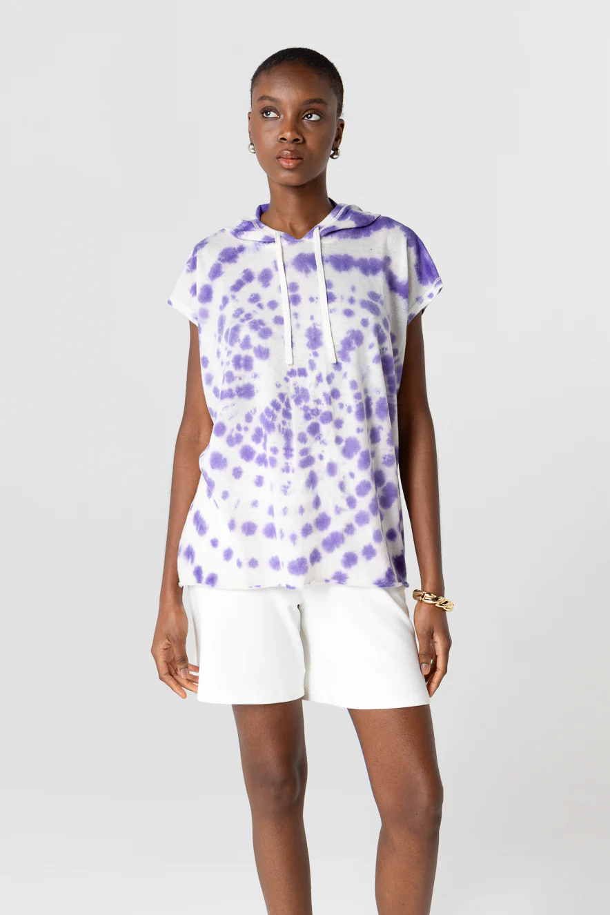 Sweat Améthyste Tie-dye à Capuche Sans Manches en Cachemire