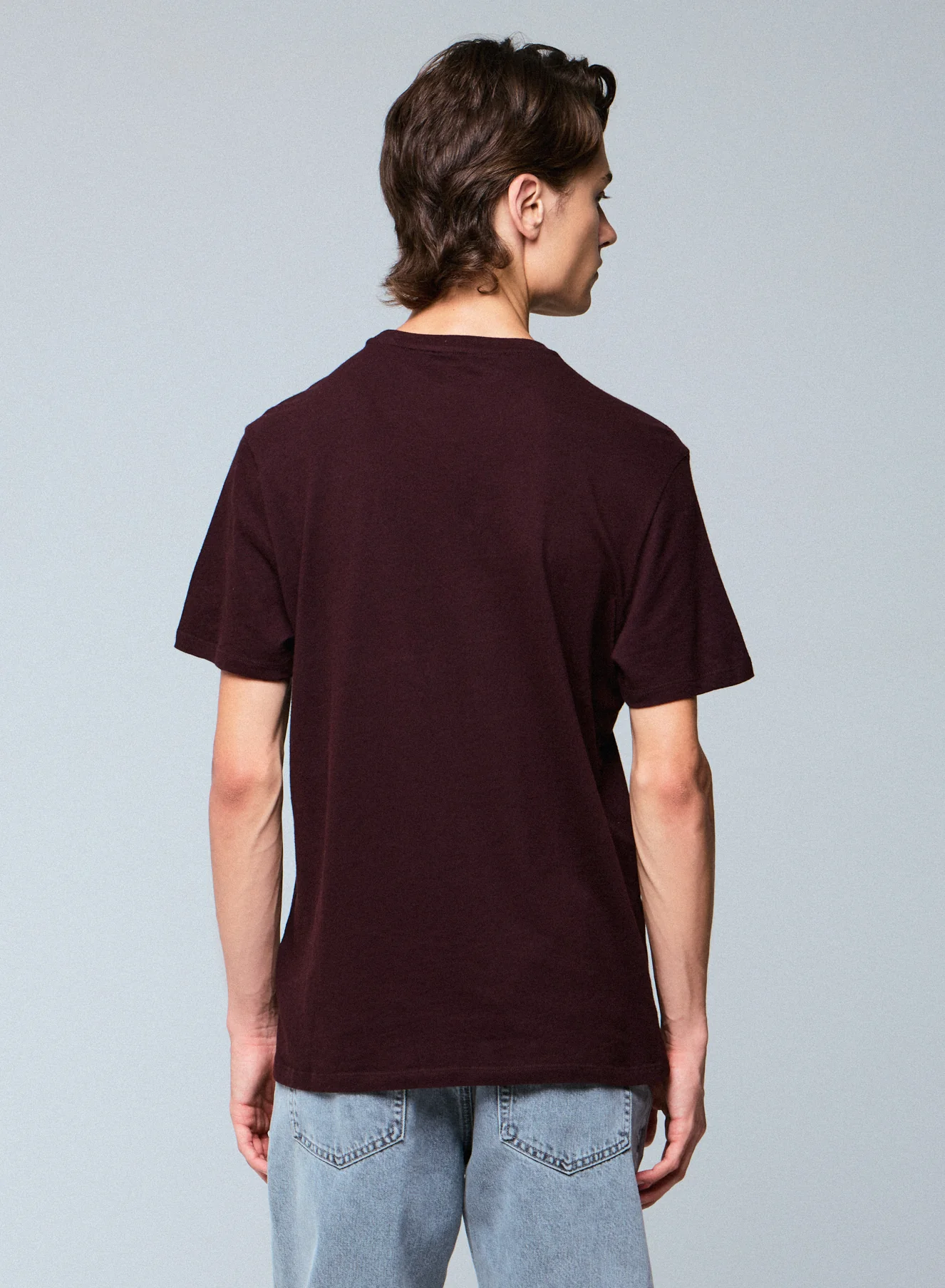 T-shirt Aubergine Col Rond Manches Courtes en Coton et Cachemire - Image 5