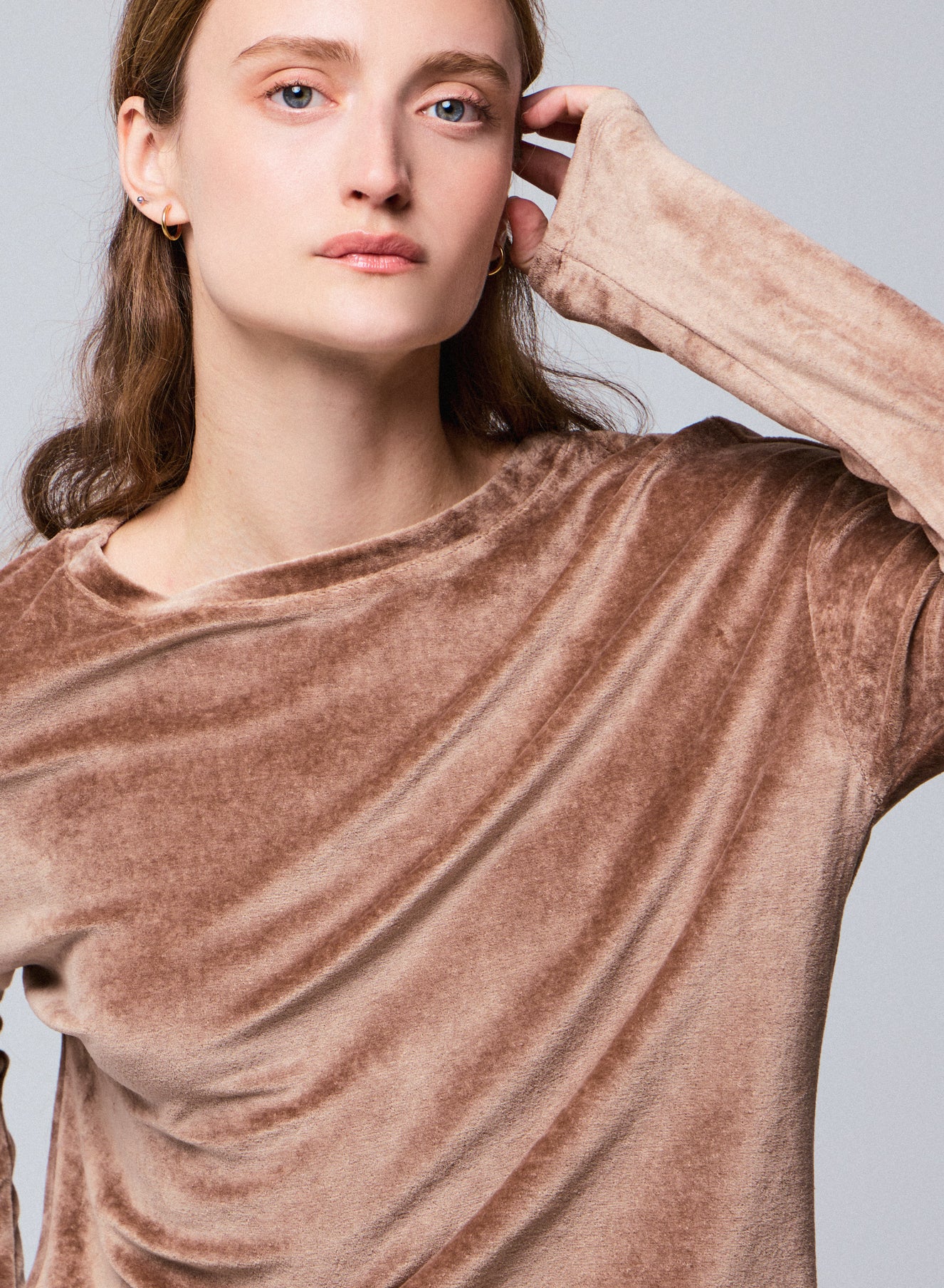 T-shirt Marron Col Bateau Manches Longues en Coton Organique / Modal / Elasthanne - Image 2