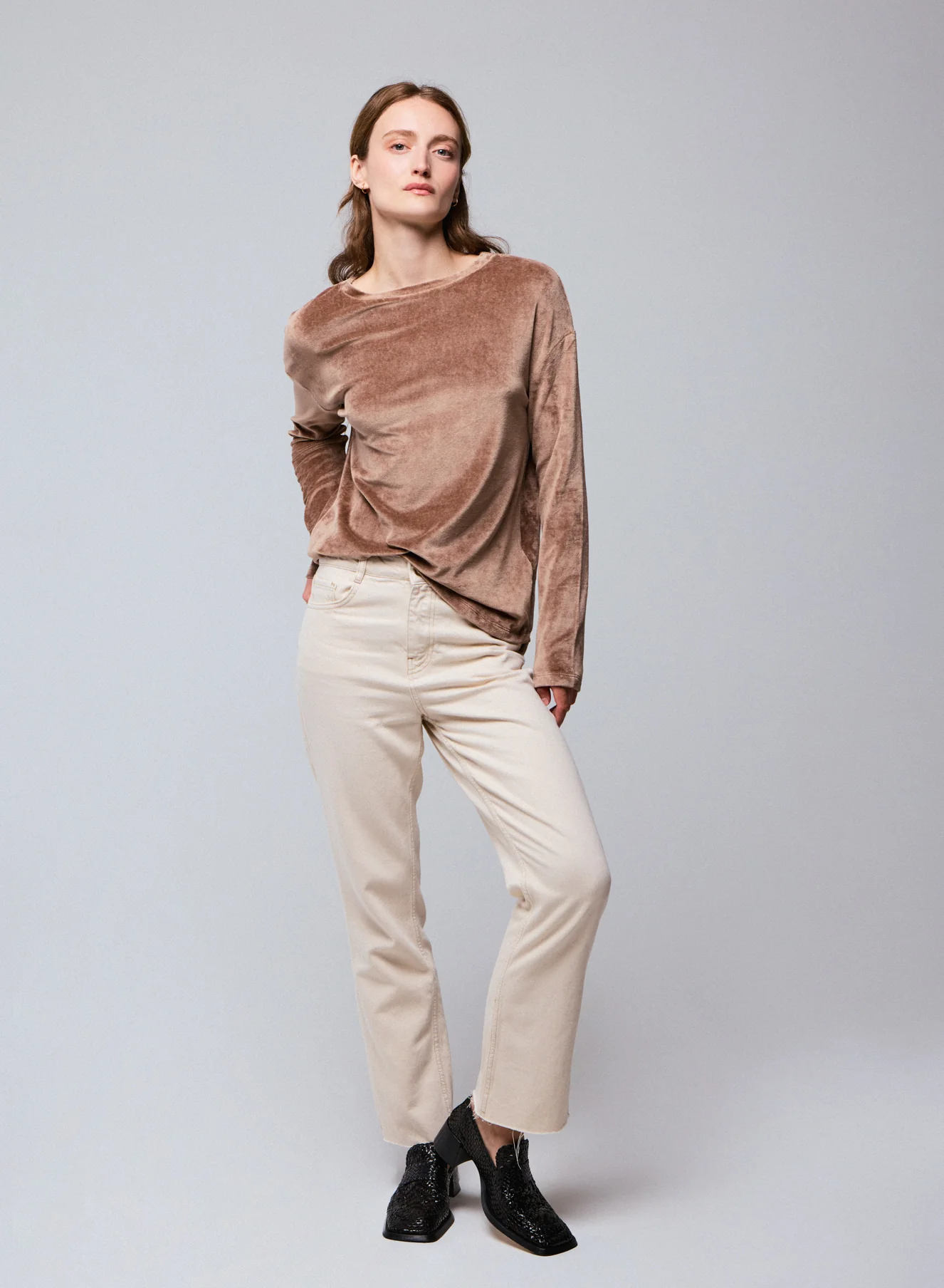 T-shirt Marron Col Bateau Manches Longues en Coton Organique / Modal / Elasthanne - Image 3