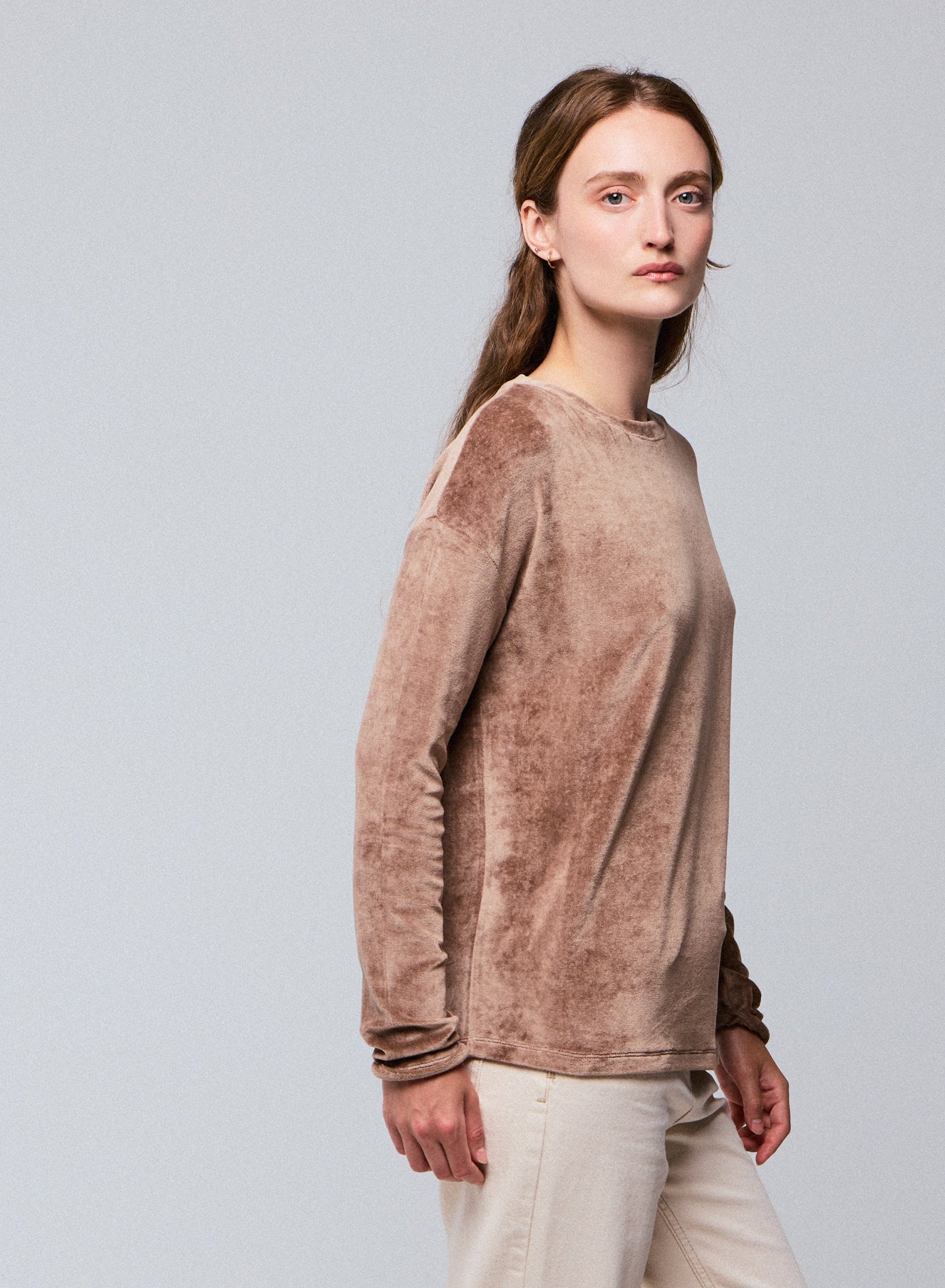 T-shirt Marron Col Bateau Manches Longues en Coton Organique / Modal / Elasthanne - Image 4