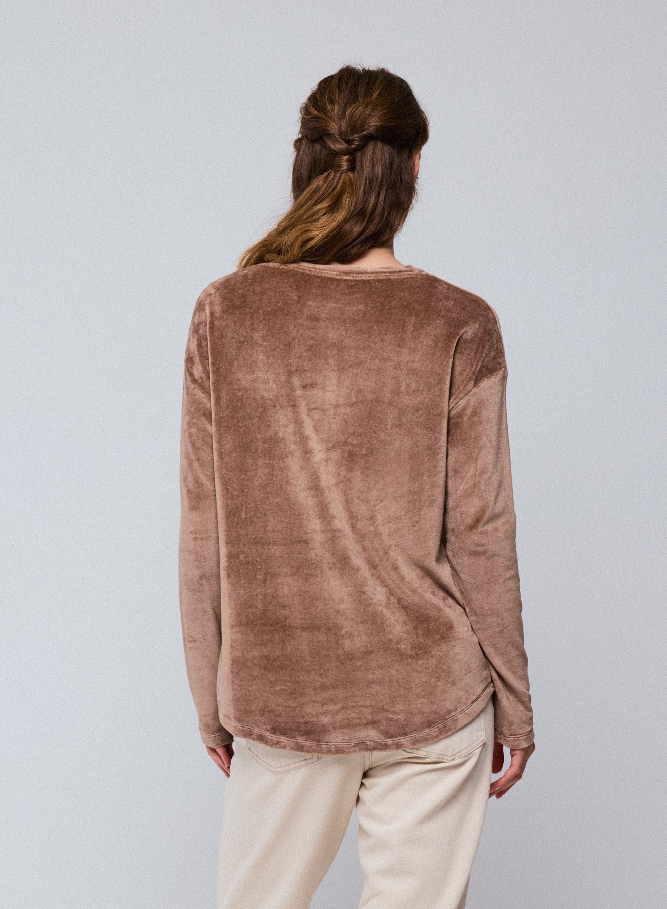 T-shirt Marron Col Bateau Manches Longues en Coton Organique / Modal / Elasthanne - Image 5
