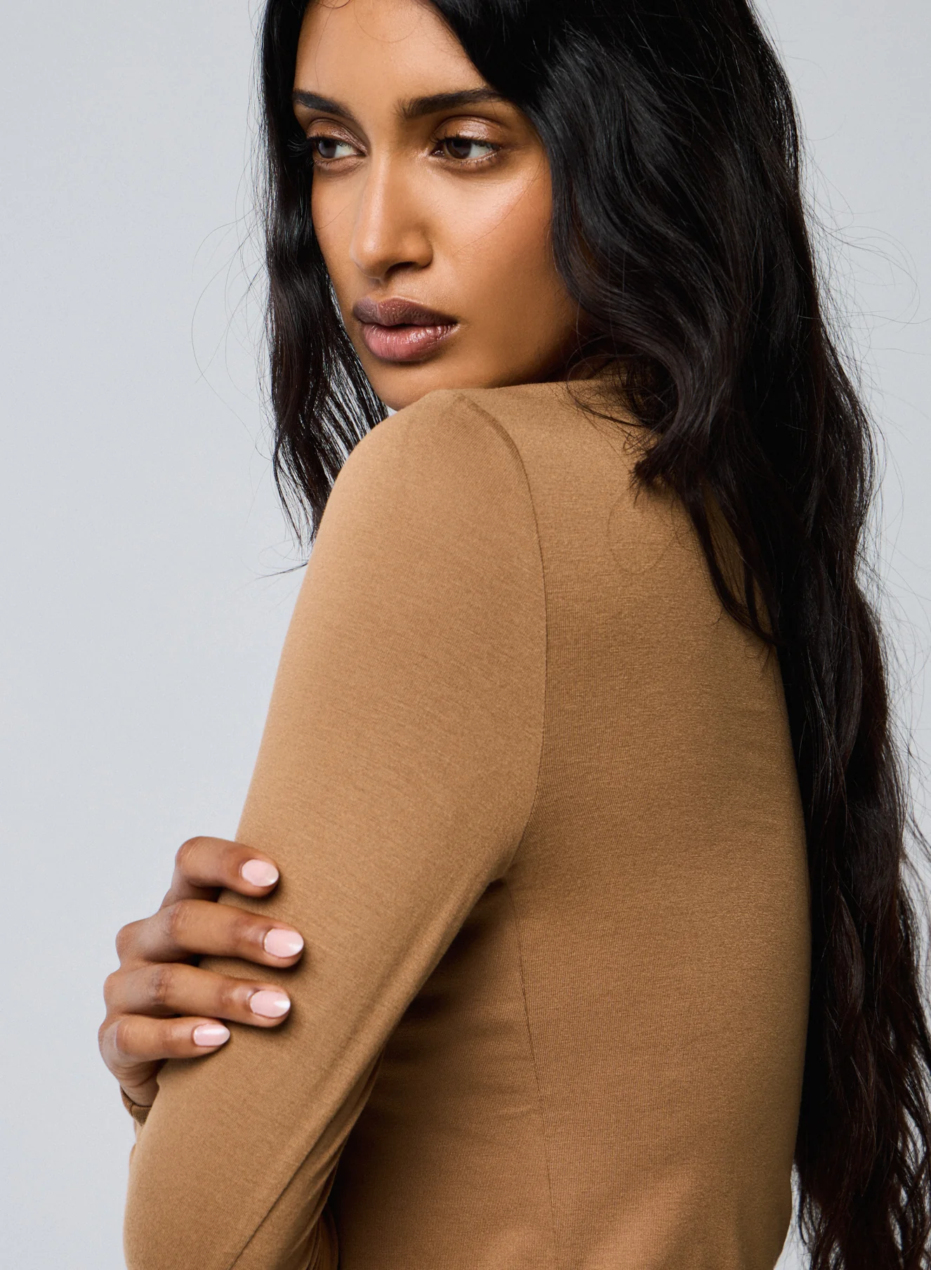 T-shirt Beige Col Rond Manches Longues en Viscose / Elasthanne - Image 2