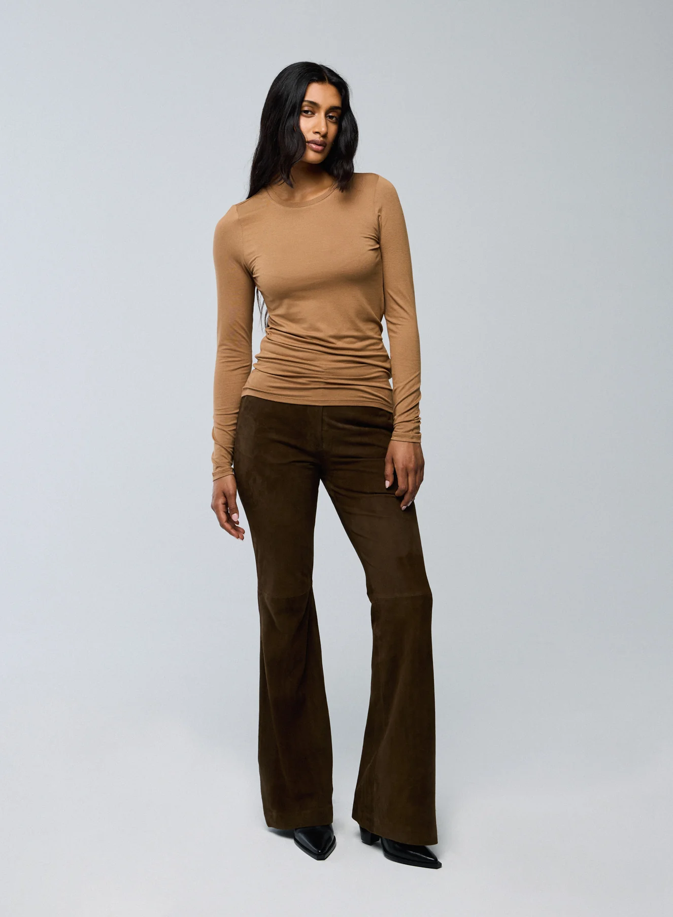 T-shirt Beige Col Rond Manches Longues en Viscose / Elasthanne - Image 4