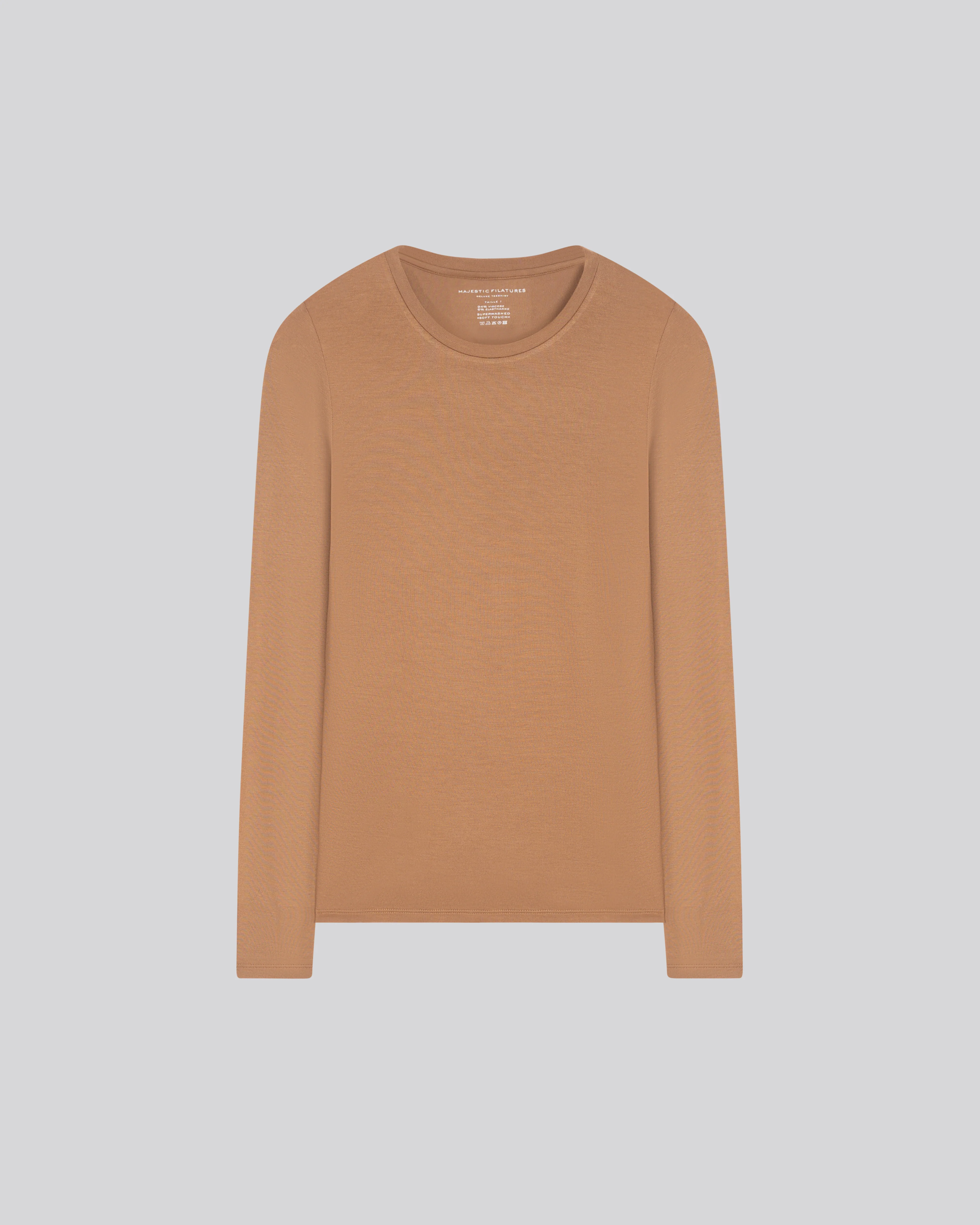 T-shirt Beige Col Rond Manches Longues en Viscose / Elasthanne - Image 6