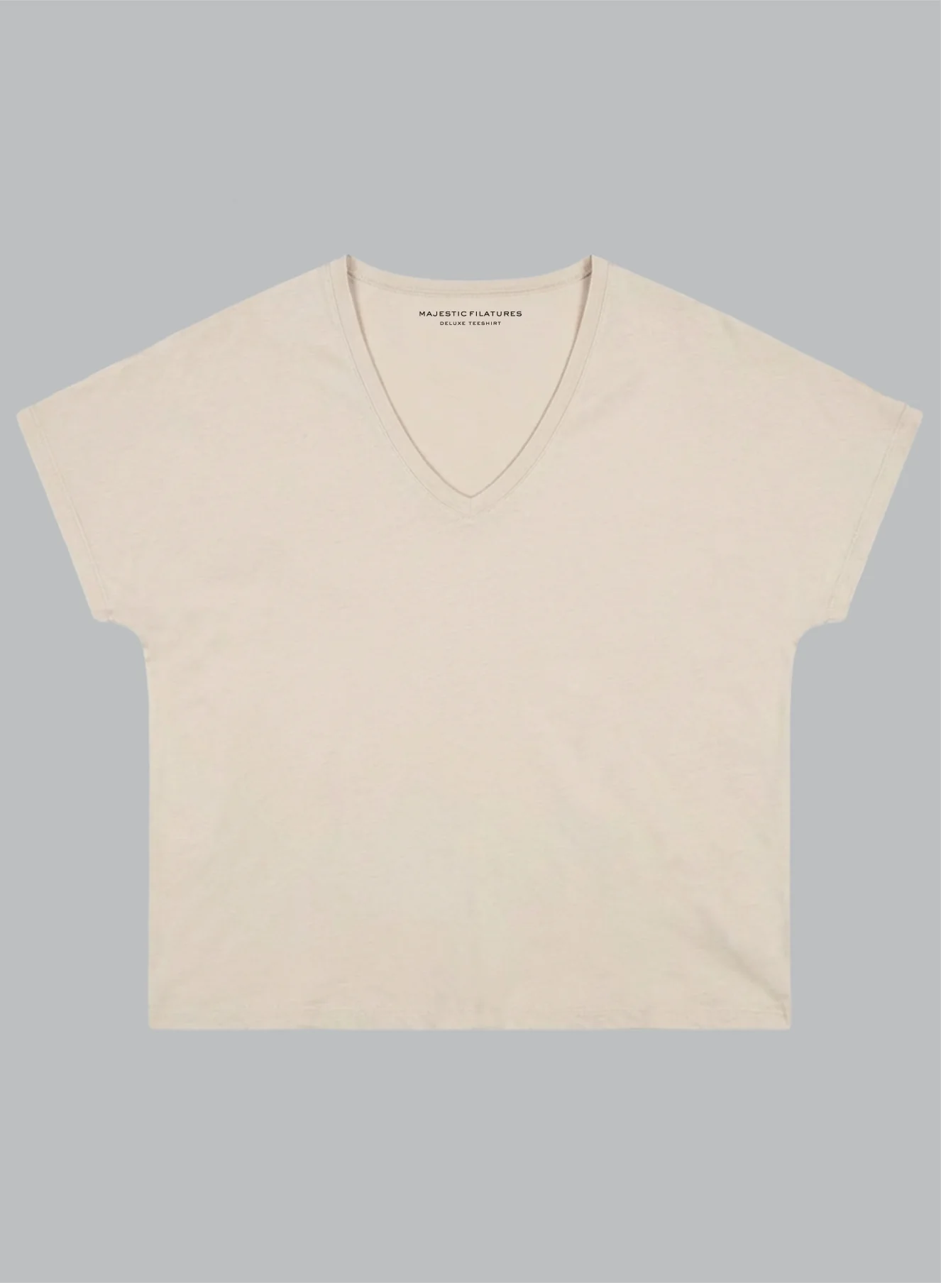 T-shirt Beige Col V Manches Courtes en Coton Supima - Image 6