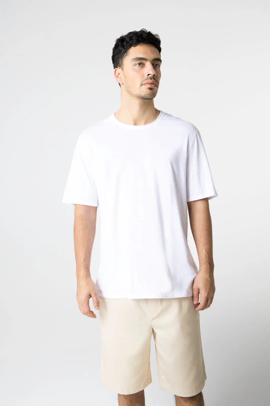 T-shirt Blanc Col Rond Manches Courtes en Coton Organique / Elasthanne