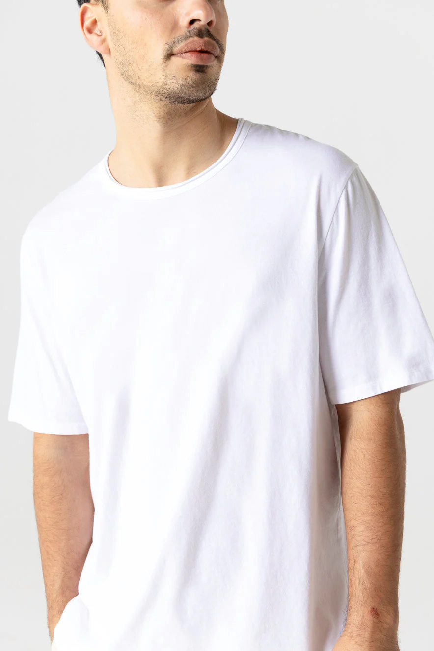 T-shirt Blanc Col Rond Manches Courtes en Coton Organique / Elasthanne - Image 4